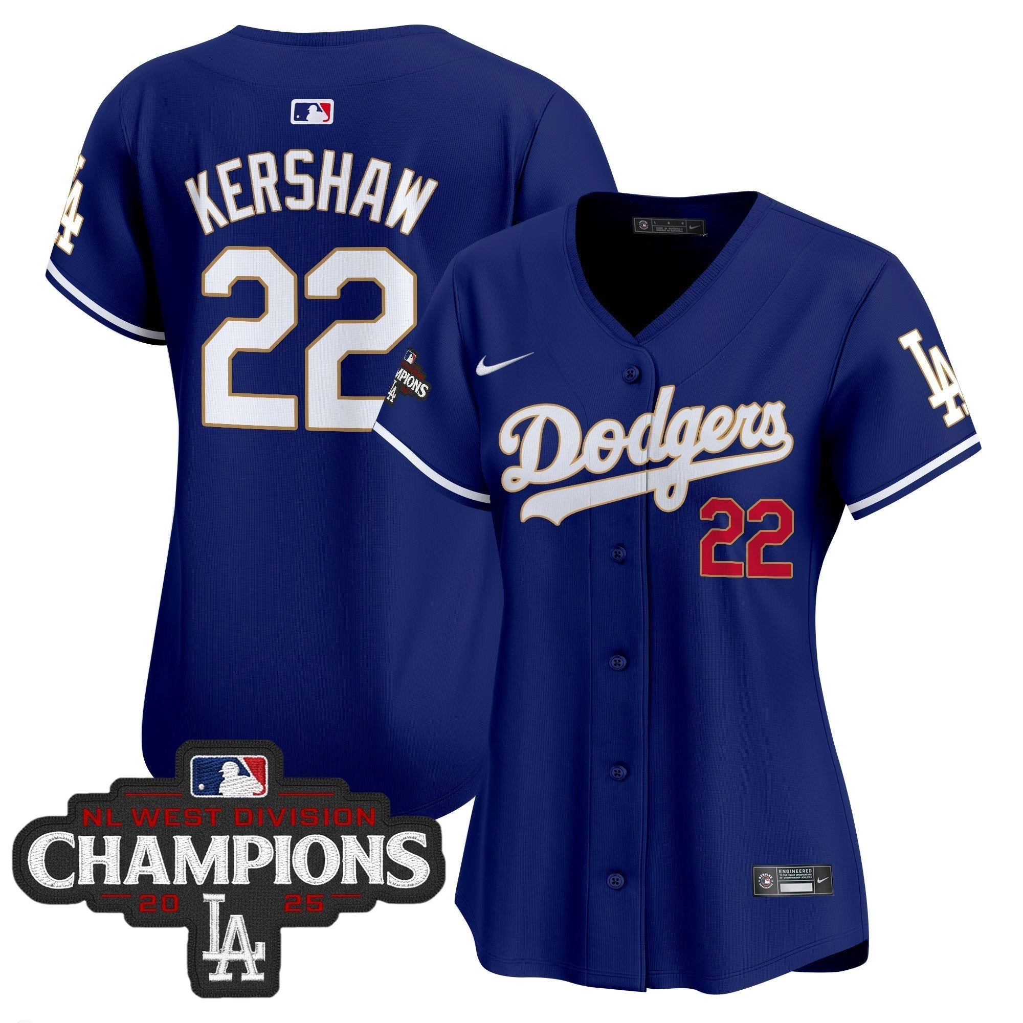 Women's Dodgers 2025 NL West Division Champions Patch Gold Trim Vapor Premier Limited Jersey - Stitched
