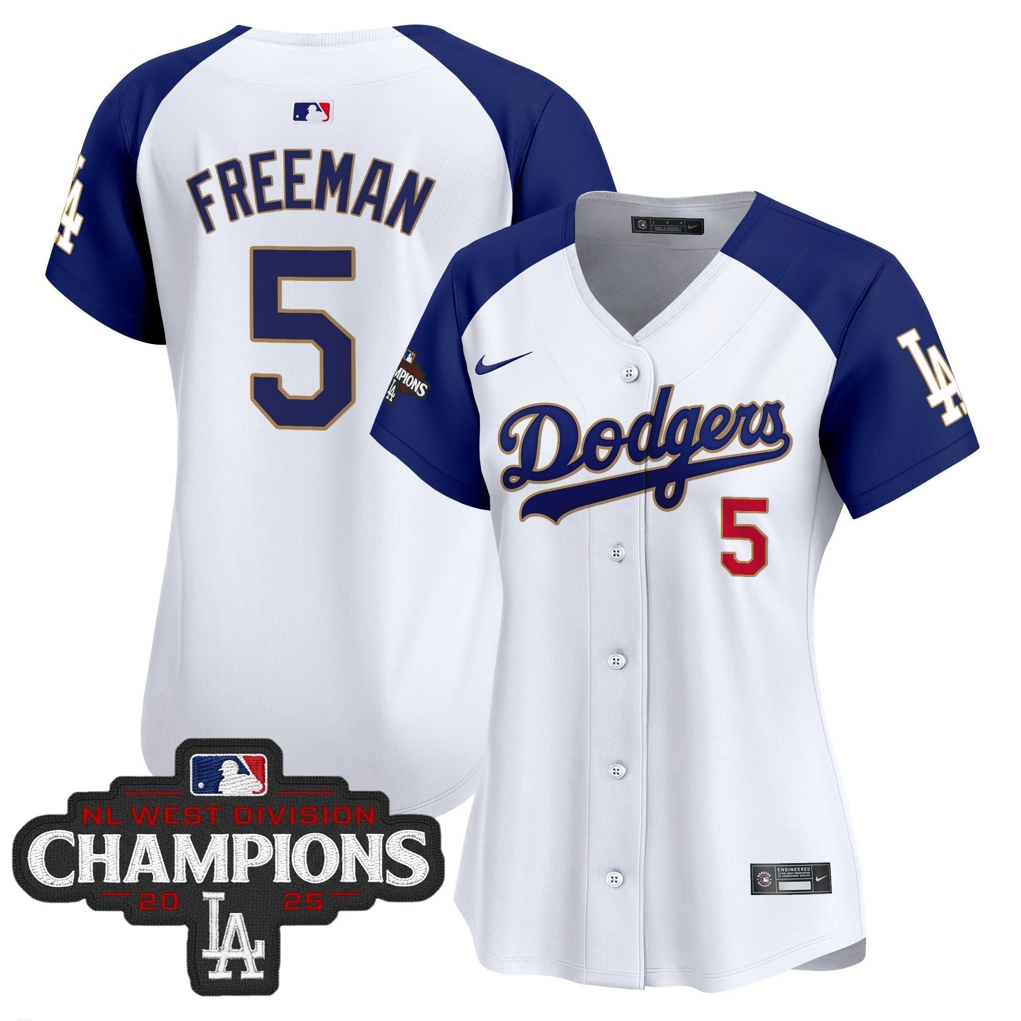Women's Dodgers 2025 NL West Division Champions Patch Gold Trim Vapor Premier Limited Jersey - Stitched