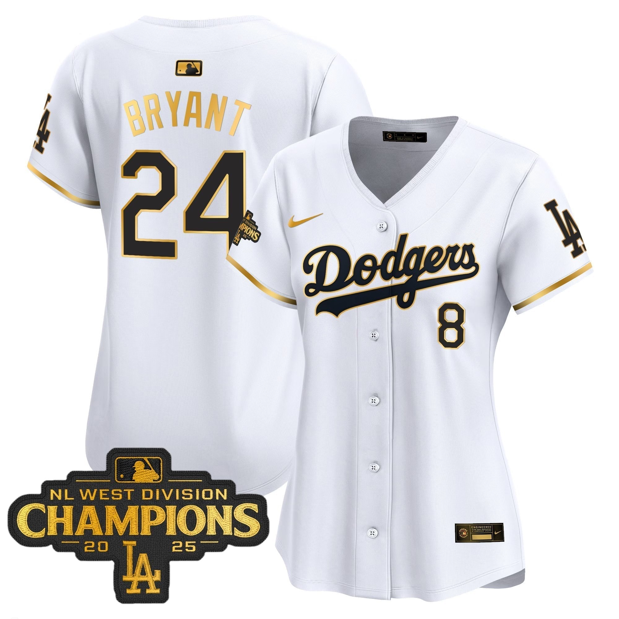 Women's Dodgers 2025 NL West Division Champions Patch Gold Trim Vapor Premier Limited Jersey - Stitched