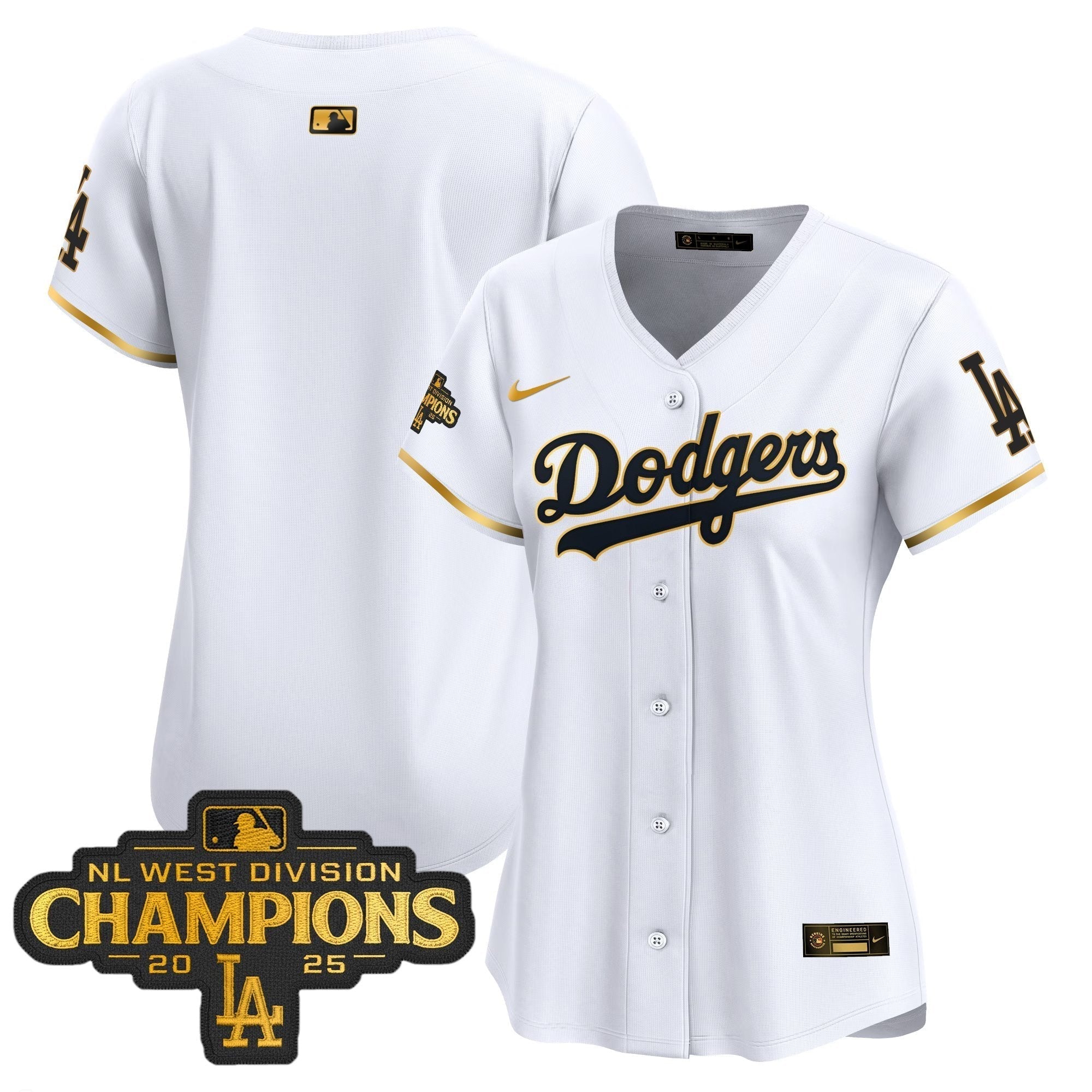 Women's Dodgers 2025 NL West Division Champions Patch Gold Trim Vapor Premier Limited Jersey - Stitched