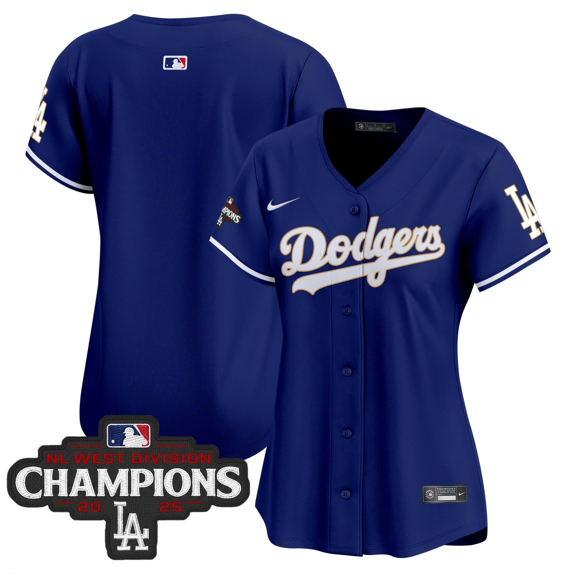 Women's Dodgers 2025 NL West Division Champions Patch Gold Trim Vapor Premier Limited Jersey - Stitched