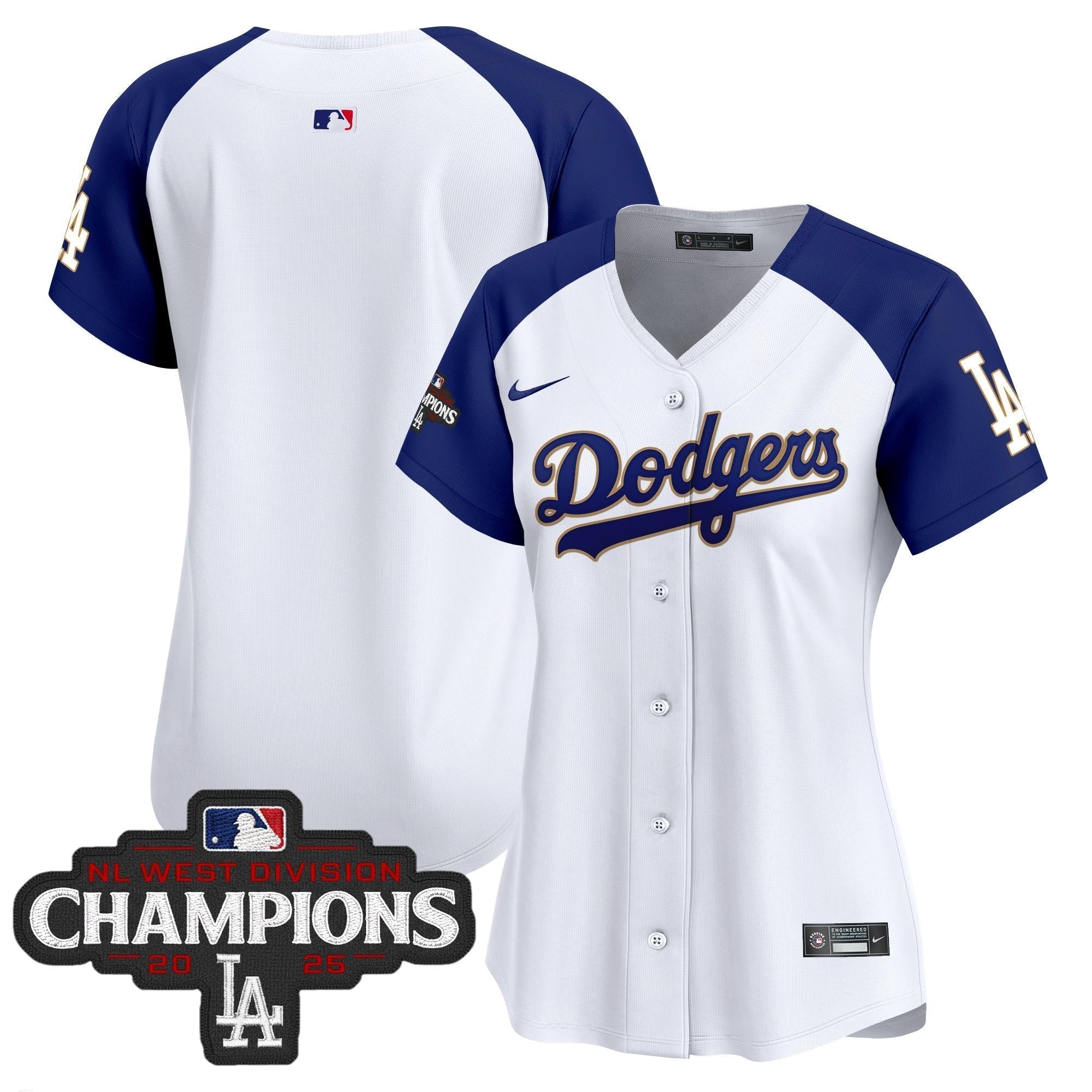 Women's Dodgers 2025 NL West Division Champions Patch Gold Trim Vapor Premier Limited Jersey - Stitched