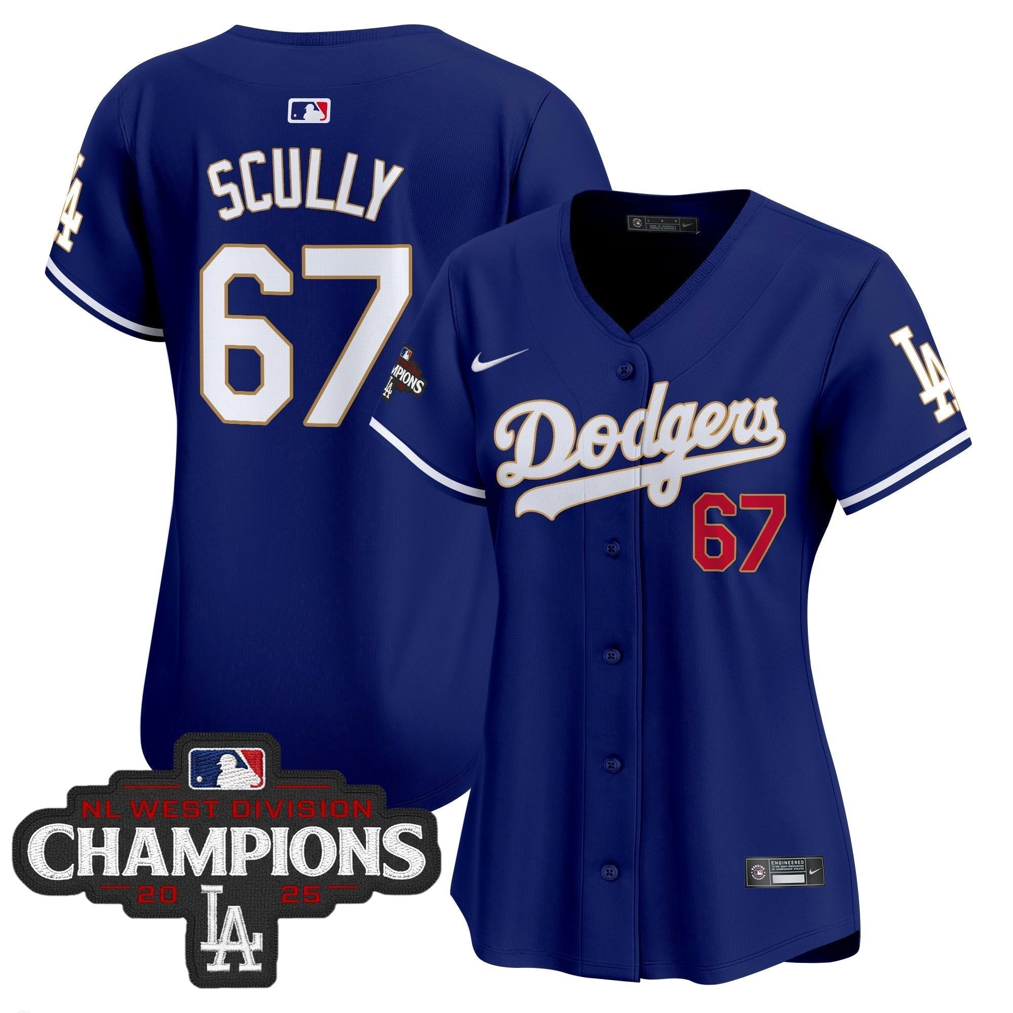 Women's Dodgers 2025 NL West Division Champions Patch Gold Trim Vapor Premier Limited Jersey - Stitched
