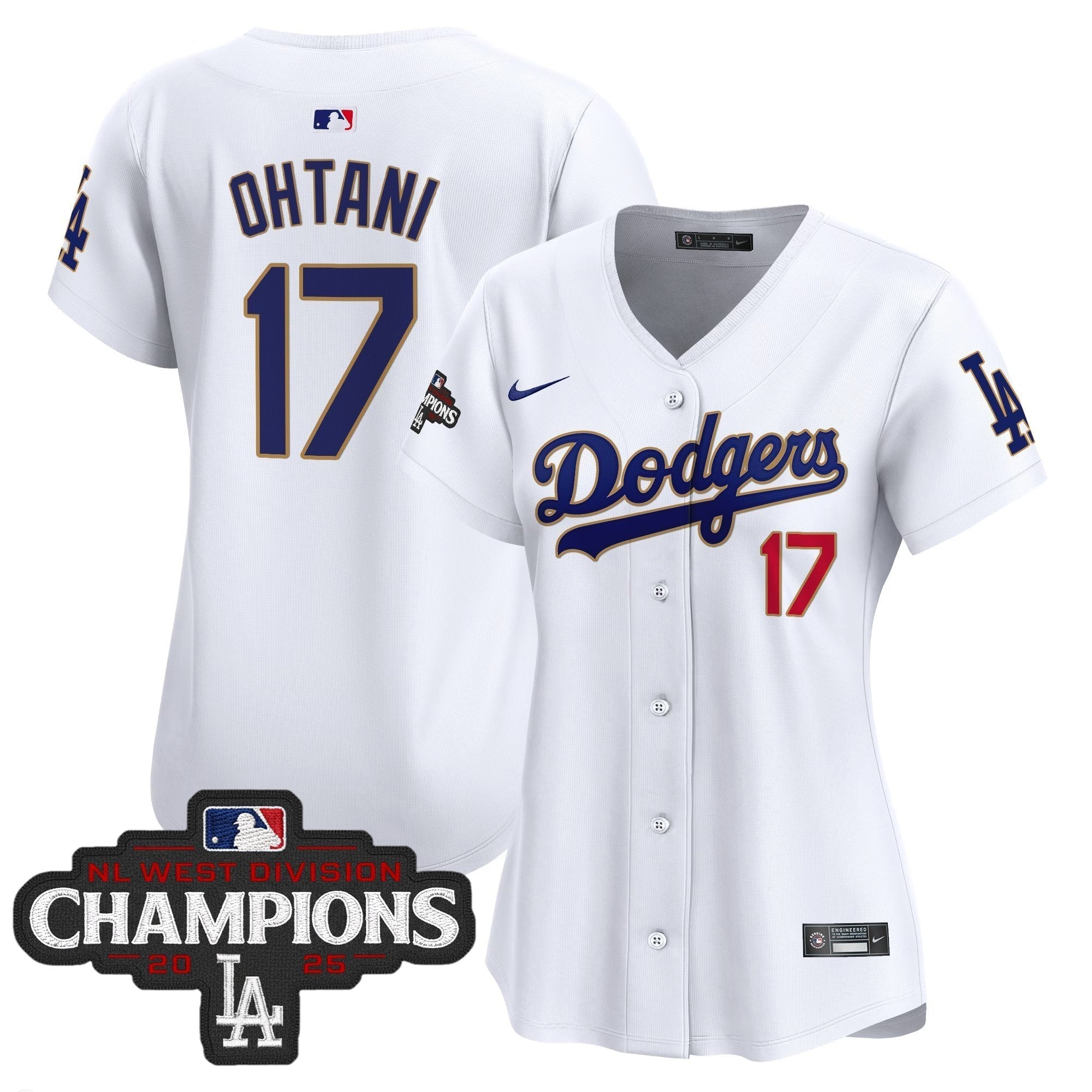 Women's Dodgers 2025 NL West Division Champions Patch Gold Trim Vapor Premier Limited Jersey - Stitched