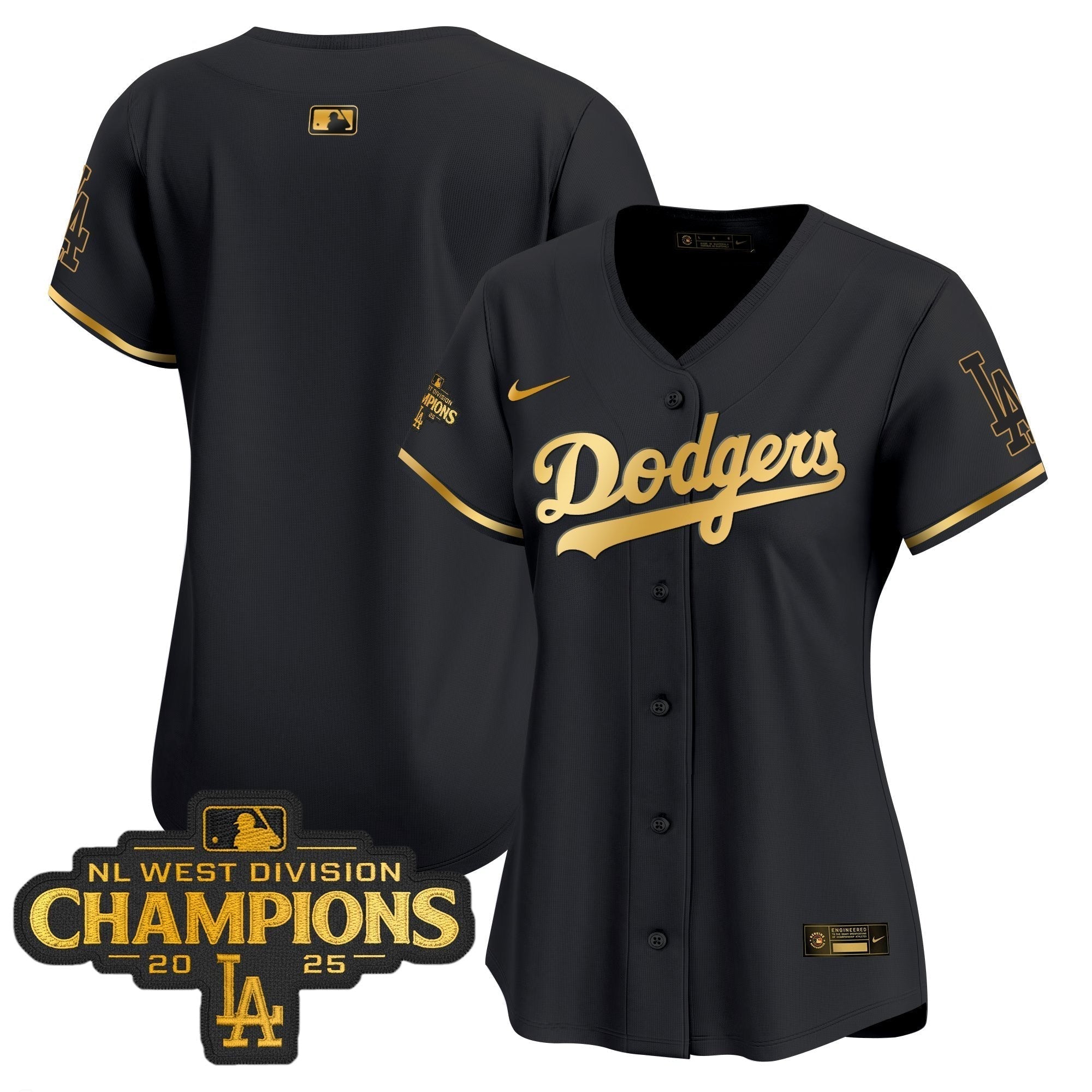 Women's Dodgers 2025 NL West Division Champions Patch Gold Trim Vapor Premier Limited Jersey - Stitched