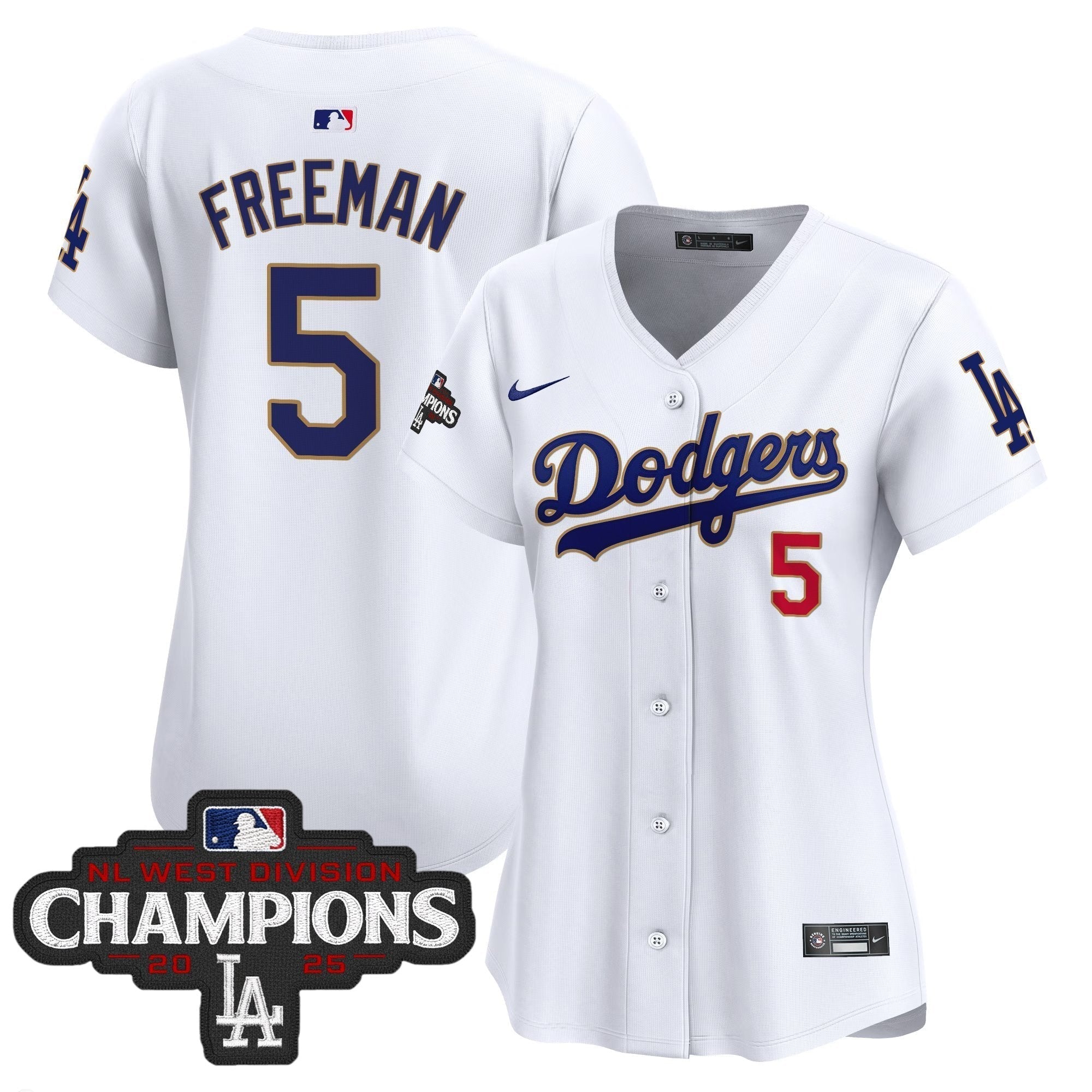 Women's Dodgers 2025 NL West Division Champions Patch Gold Trim Vapor Premier Limited Jersey - Stitched