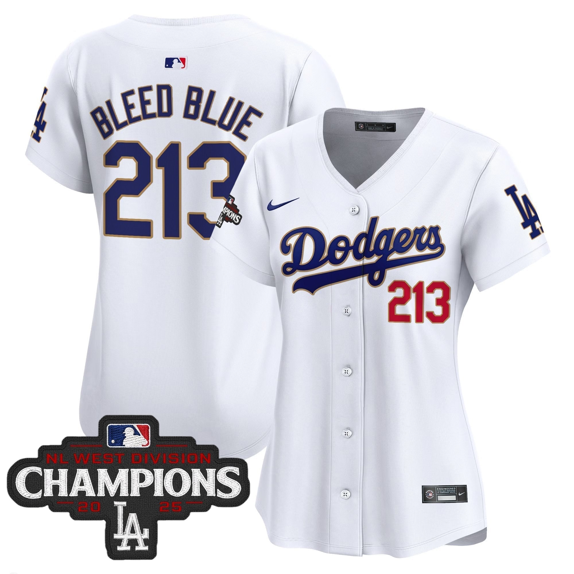 Women's Dodgers 2025 NL West Division Champions Patch Gold Trim Vapor Premier Limited Jersey - Stitched
