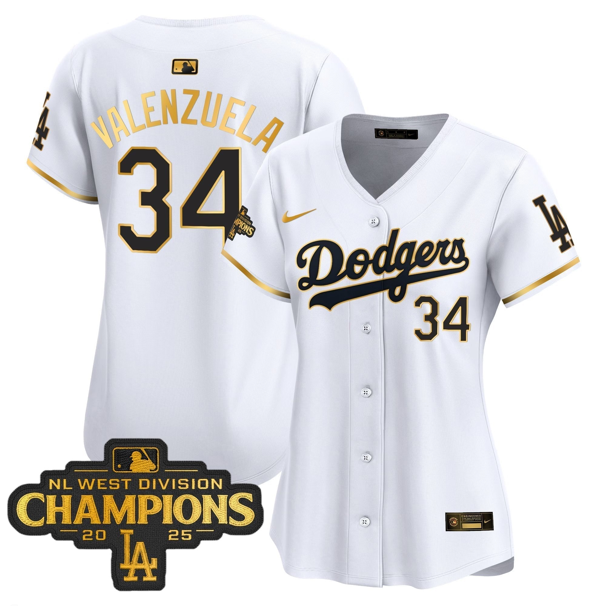 Women's Dodgers 2025 NL West Division Champions Patch Gold Trim Vapor Premier Limited Jersey - Stitched