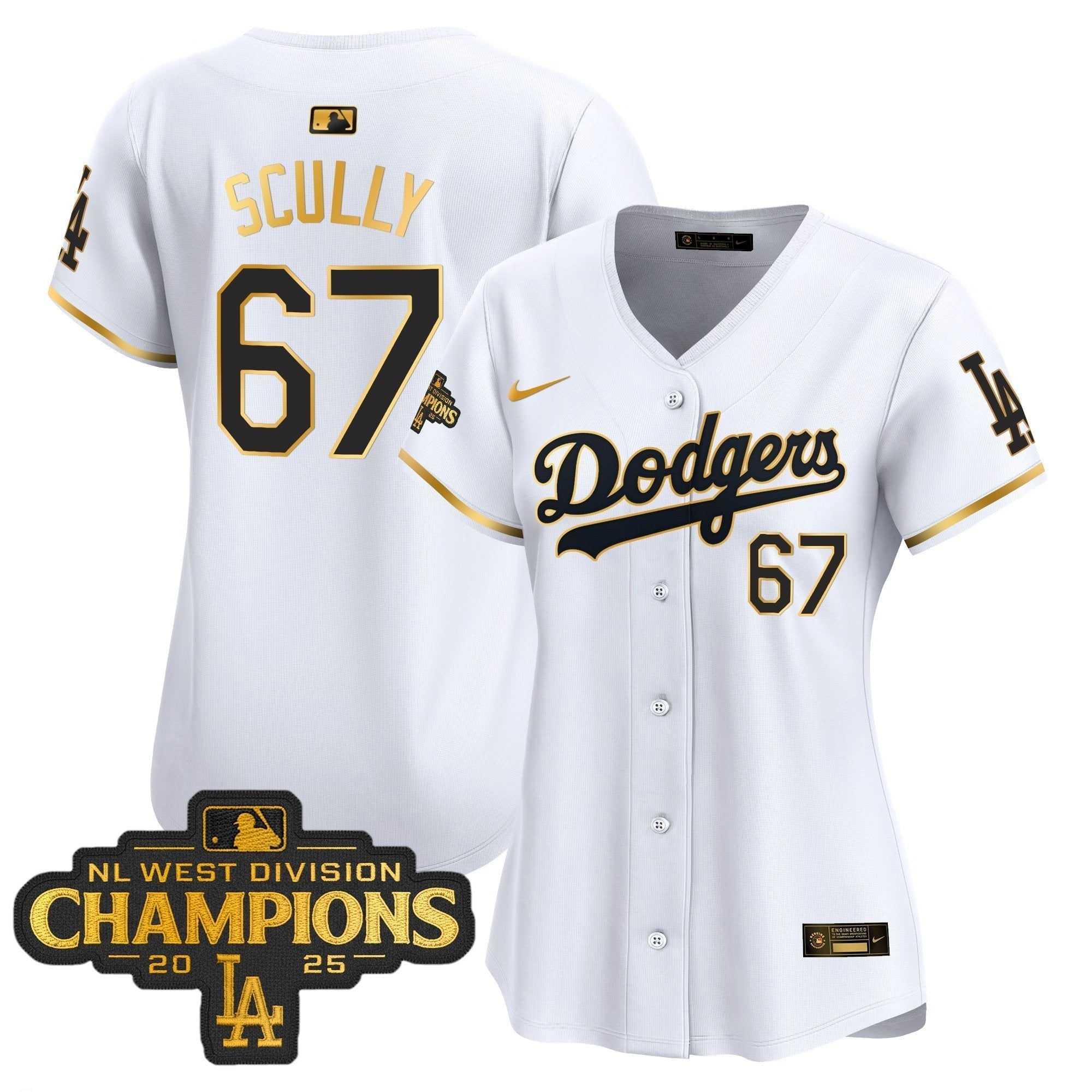 Women's Dodgers 2025 NL West Division Champions Patch Gold Trim Vapor Premier Limited Jersey - Stitched