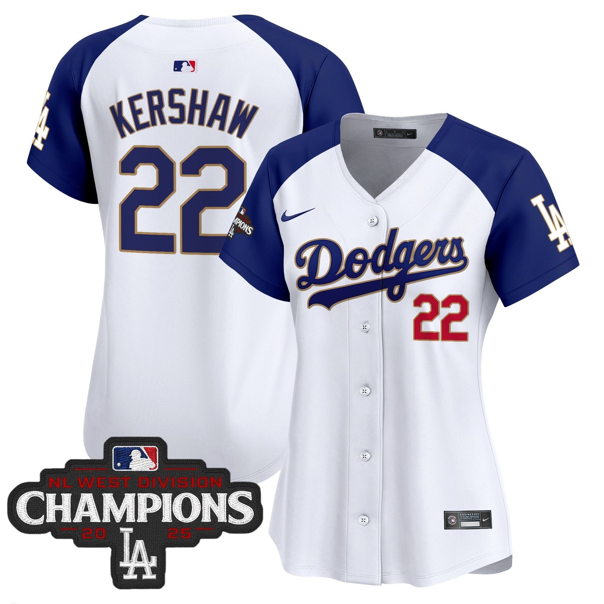Women's Dodgers 2025 NL West Division Champions Patch Gold Trim Vapor Premier Limited Jersey - Stitched