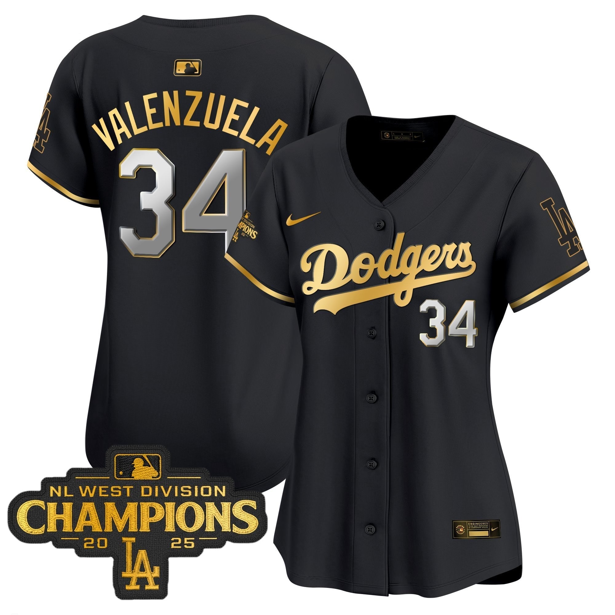 Women's Dodgers 2025 NL West Division Champions Patch Gold Trim Vapor Premier Limited Jersey - Stitched