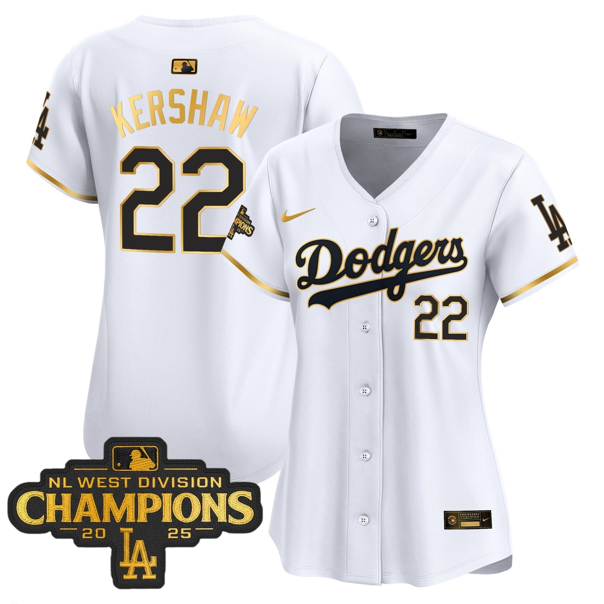 Women's Dodgers 2025 NL West Division Champions Patch Gold Trim Vapor Premier Limited Jersey - Stitched