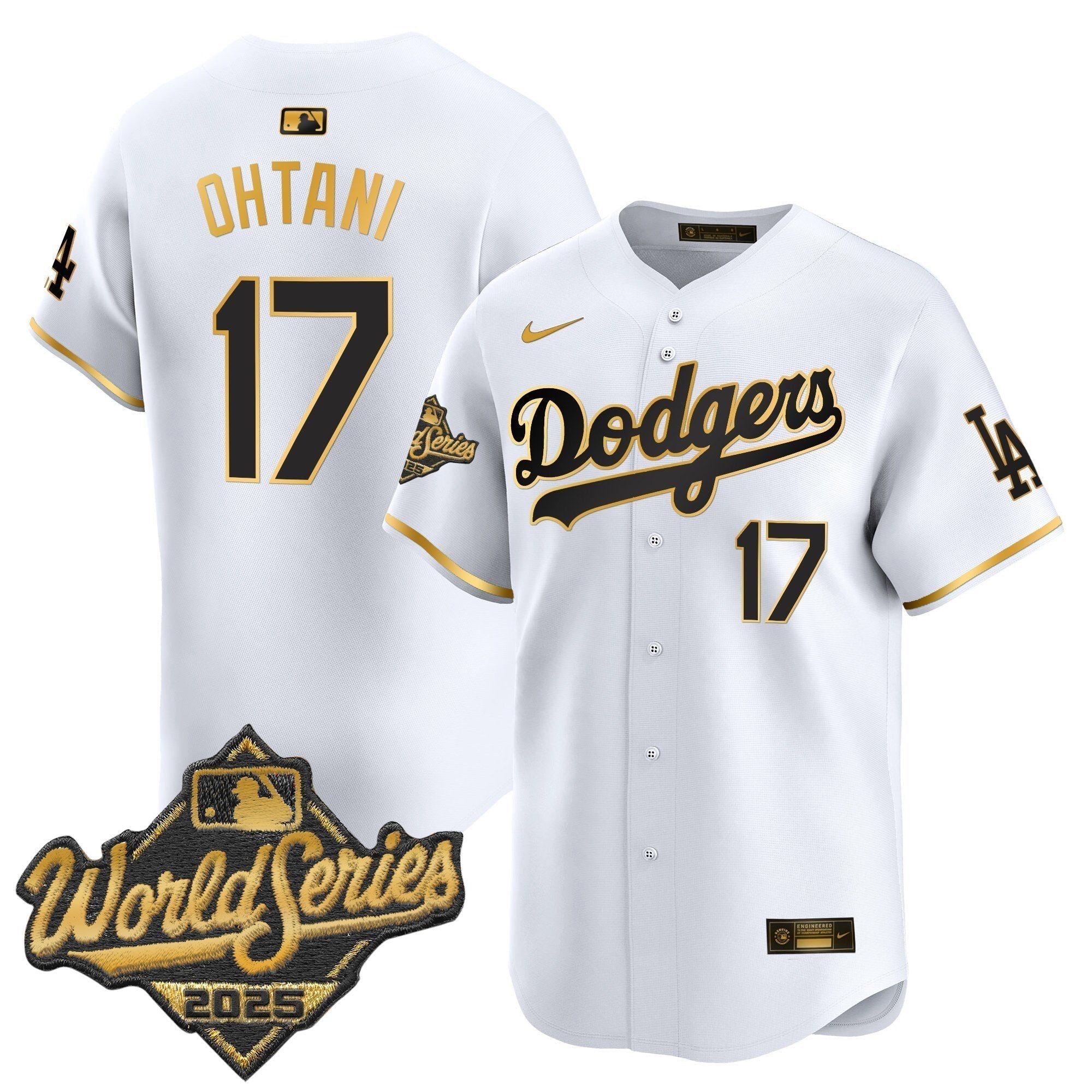 Dodgers 2025 World Series Gold Trim Vapor Premier Limited Jersey - Stitched
