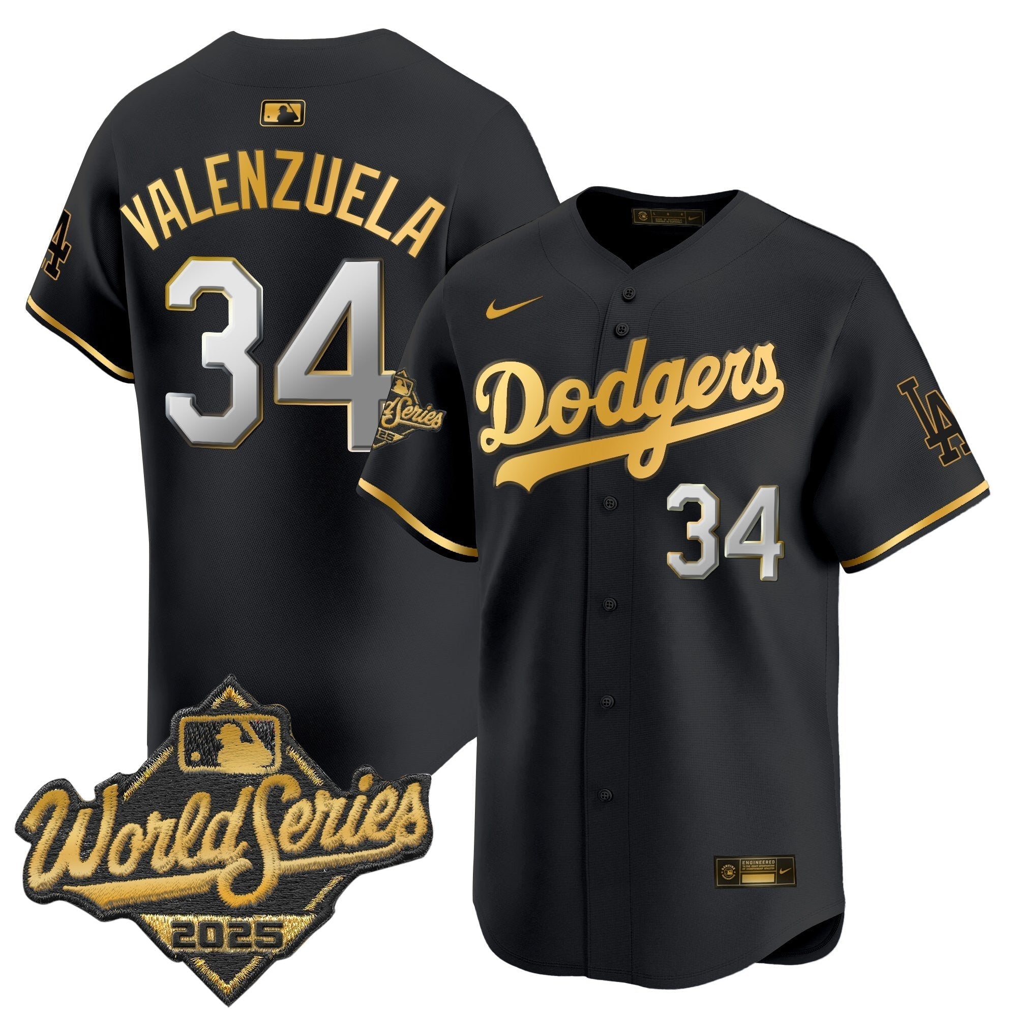 Dodgers 2025 World Series Gold Trim Vapor Premier Limited Jersey - Stitched