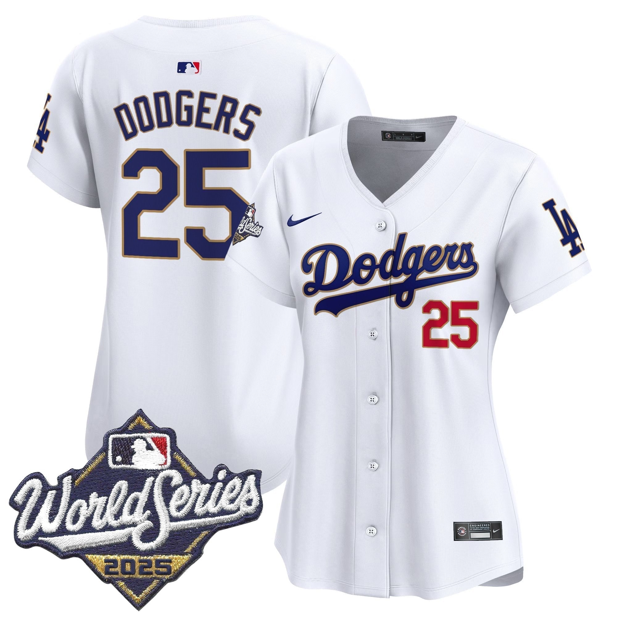 Women's Dodgers 2025 World Series Gold Trim Vapor Premier Limited Jersey - Stitched