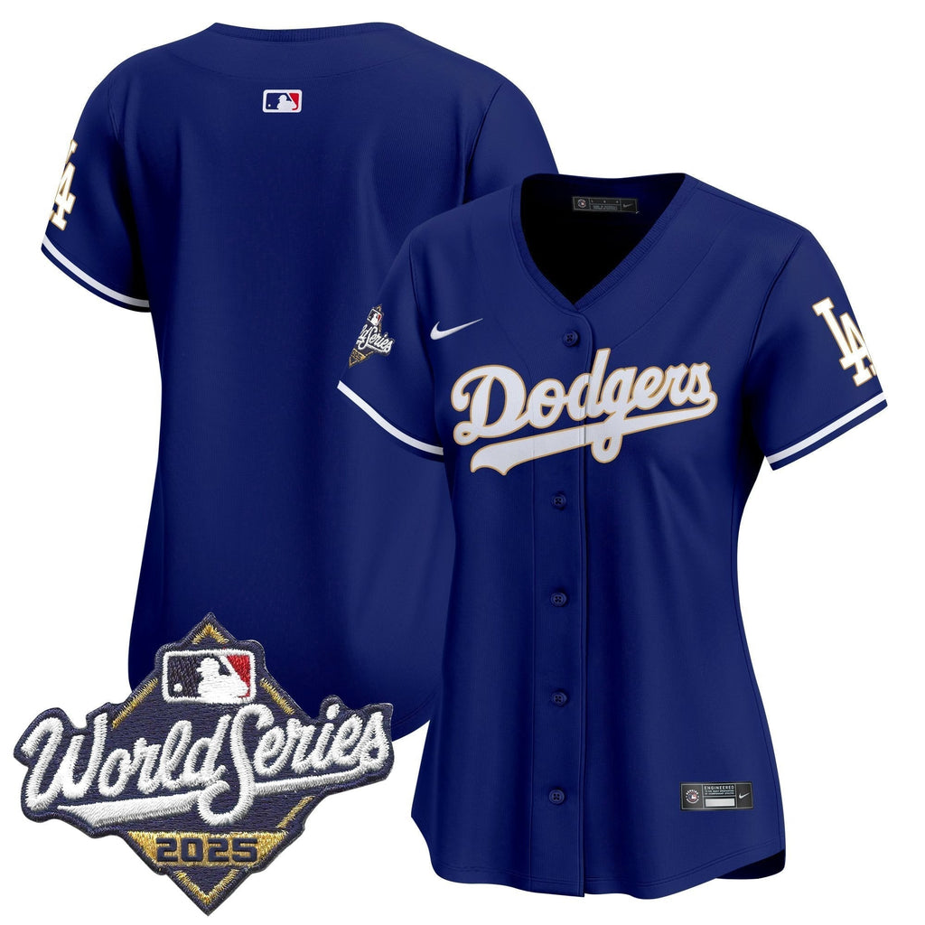 Women's Dodgers 2025 World Series Gold Trim Vapor Premier Limited Jersey - Stitched