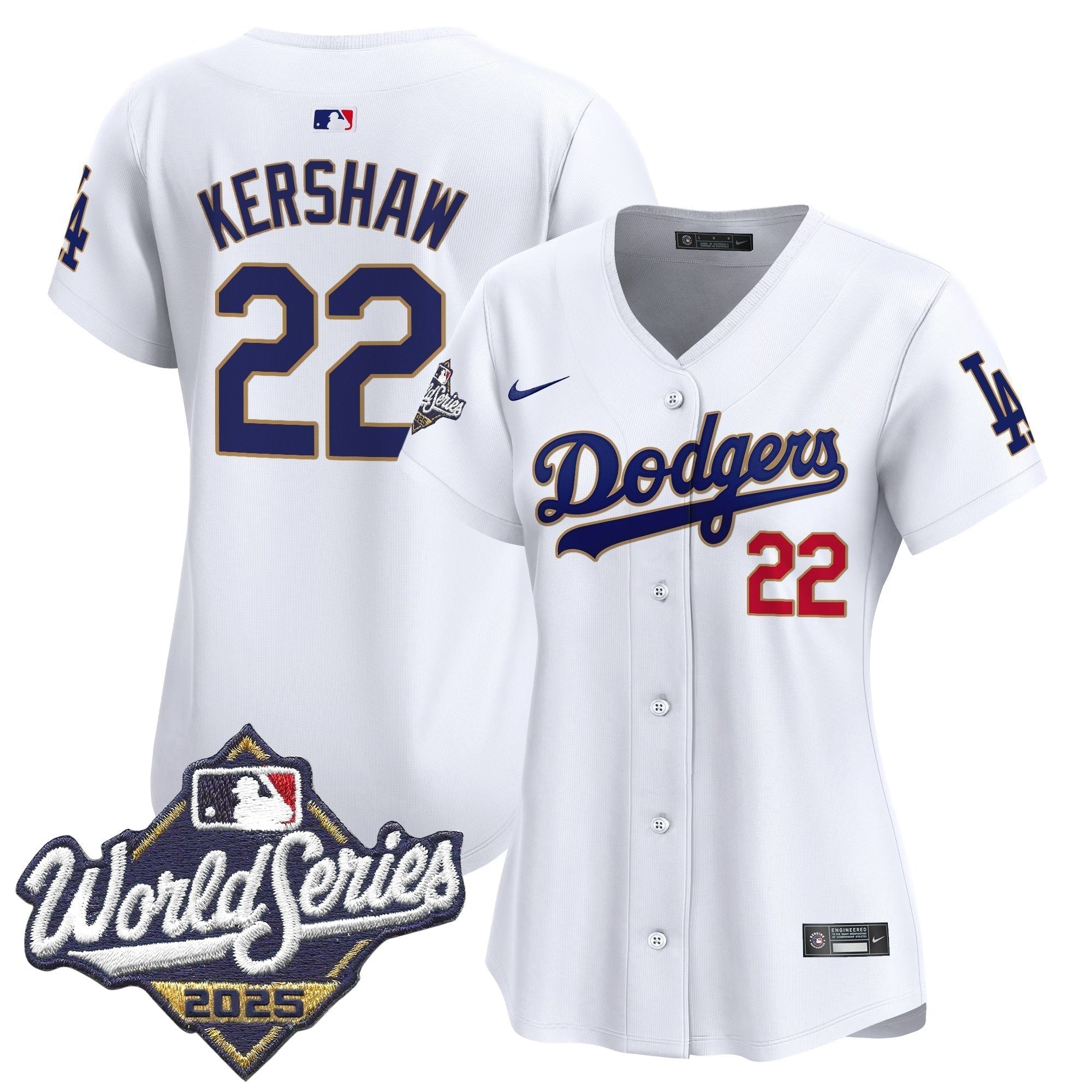 Women's Dodgers 2025 World Series Gold Trim Vapor Premier Limited Jersey - Stitched