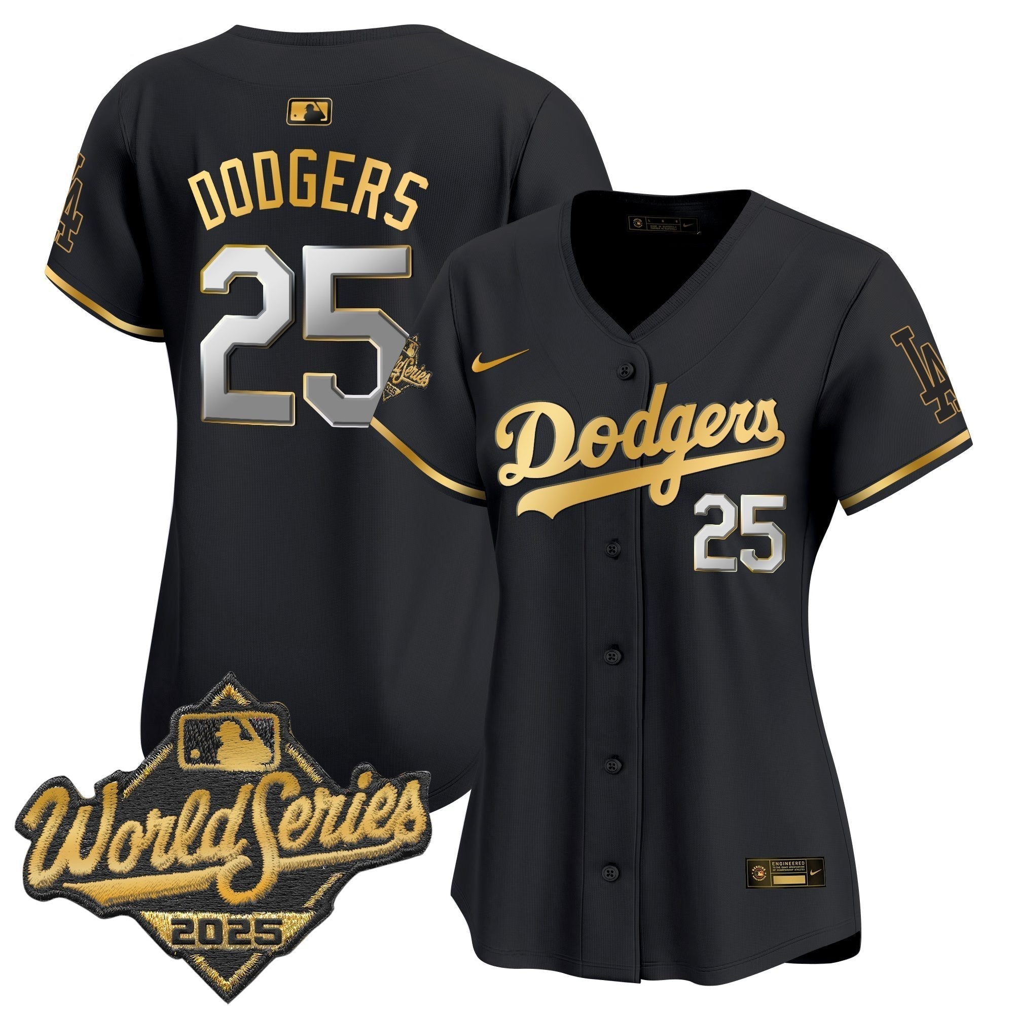 Women's Dodgers 2025 World Series Gold Trim Vapor Premier Limited Jersey - Stitched