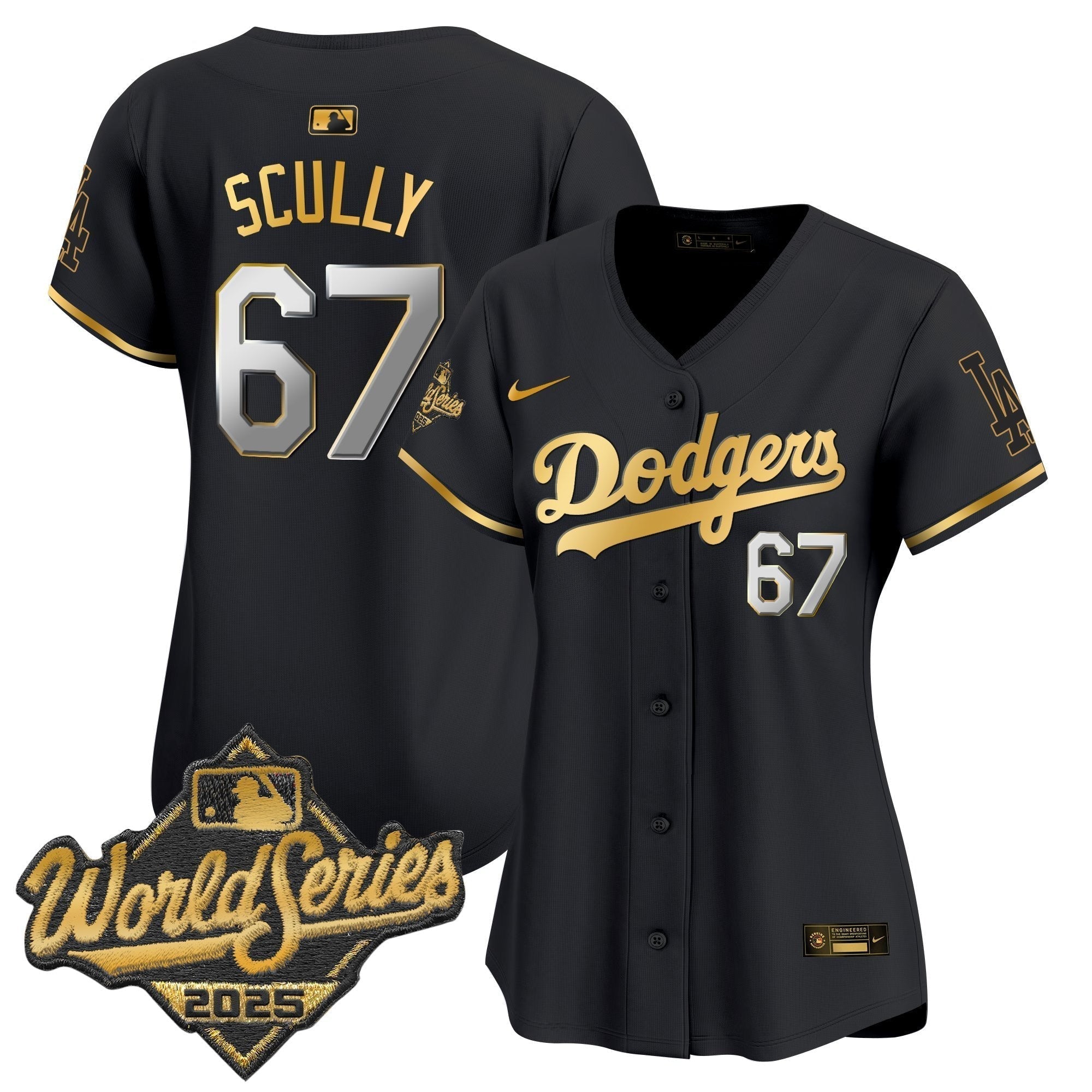 Women's Dodgers 2025 World Series Gold Trim Vapor Premier Limited Jersey - Stitched