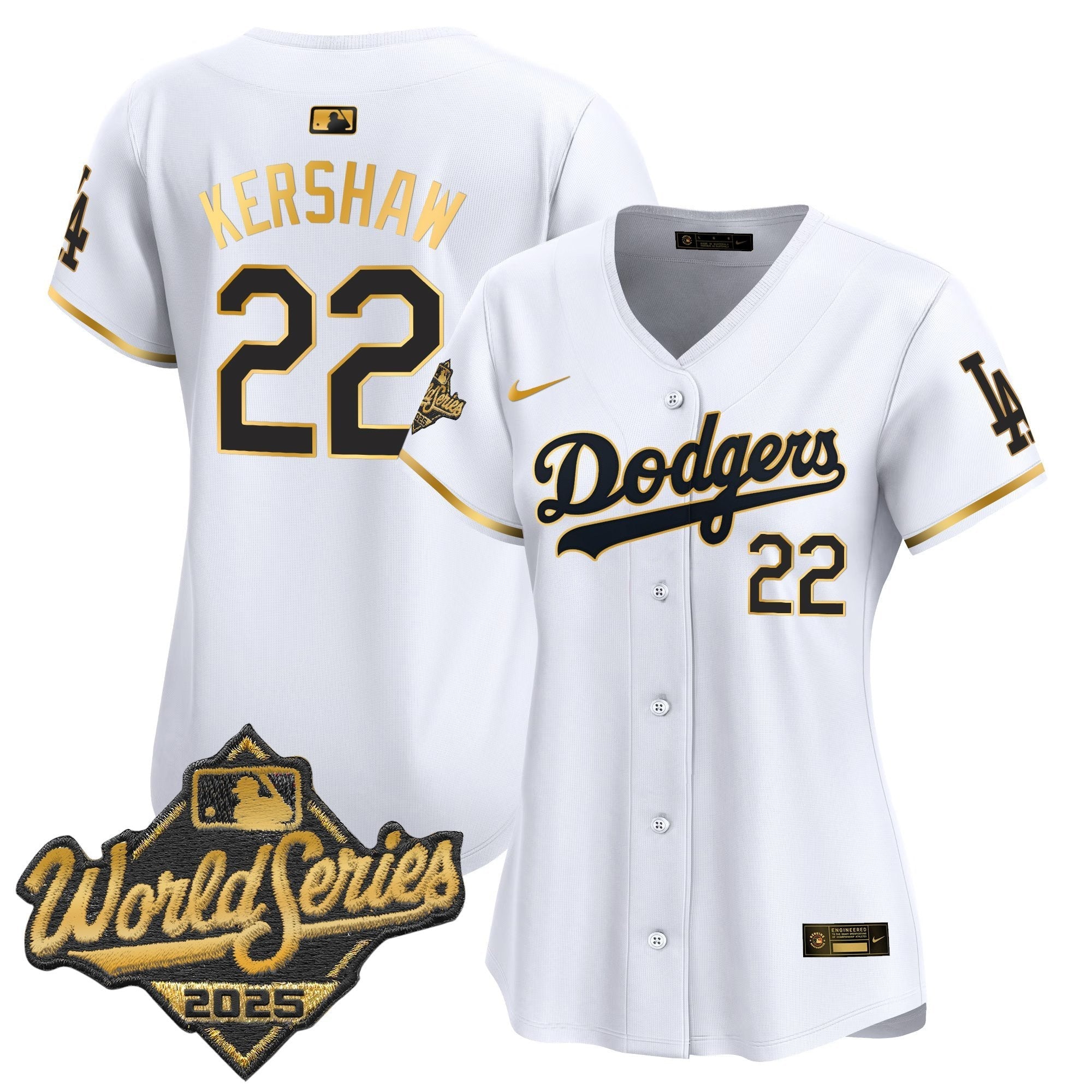 Women's Dodgers 2025 World Series Gold Trim Vapor Premier Limited Jersey - Stitched