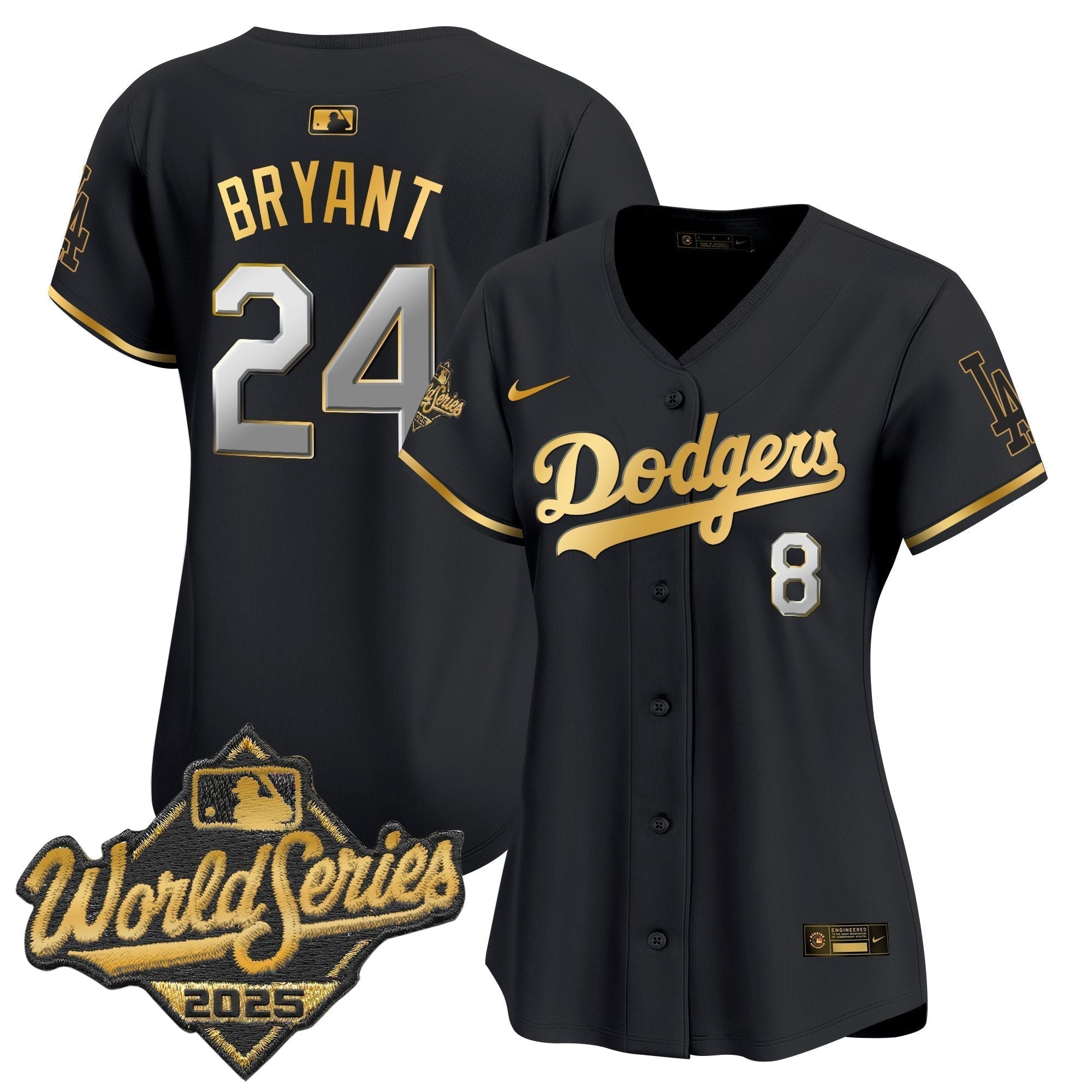 Women's Dodgers 2025 World Series Gold Trim Vapor Premier Limited Jersey - Stitched
