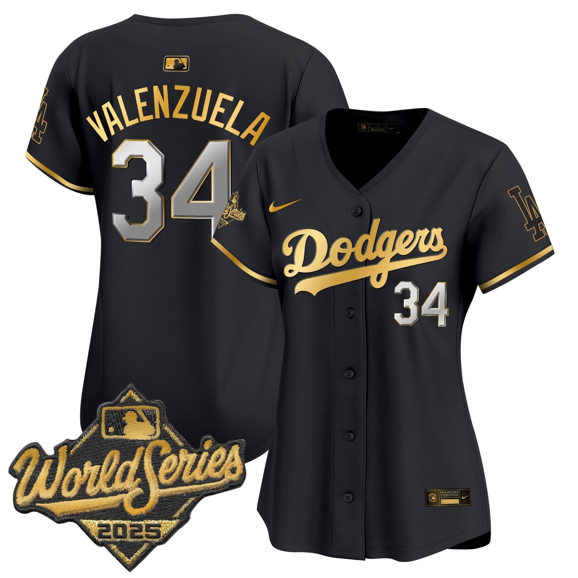 Women's Dodgers 2025 World Series Gold Trim Vapor Premier Limited Jersey - Stitched