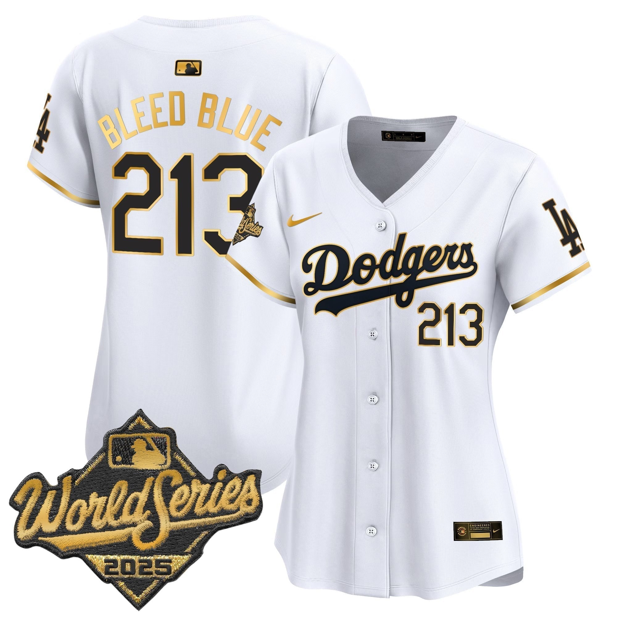 Women's Dodgers 2025 World Series Gold Trim Vapor Premier Limited Jersey - Stitched