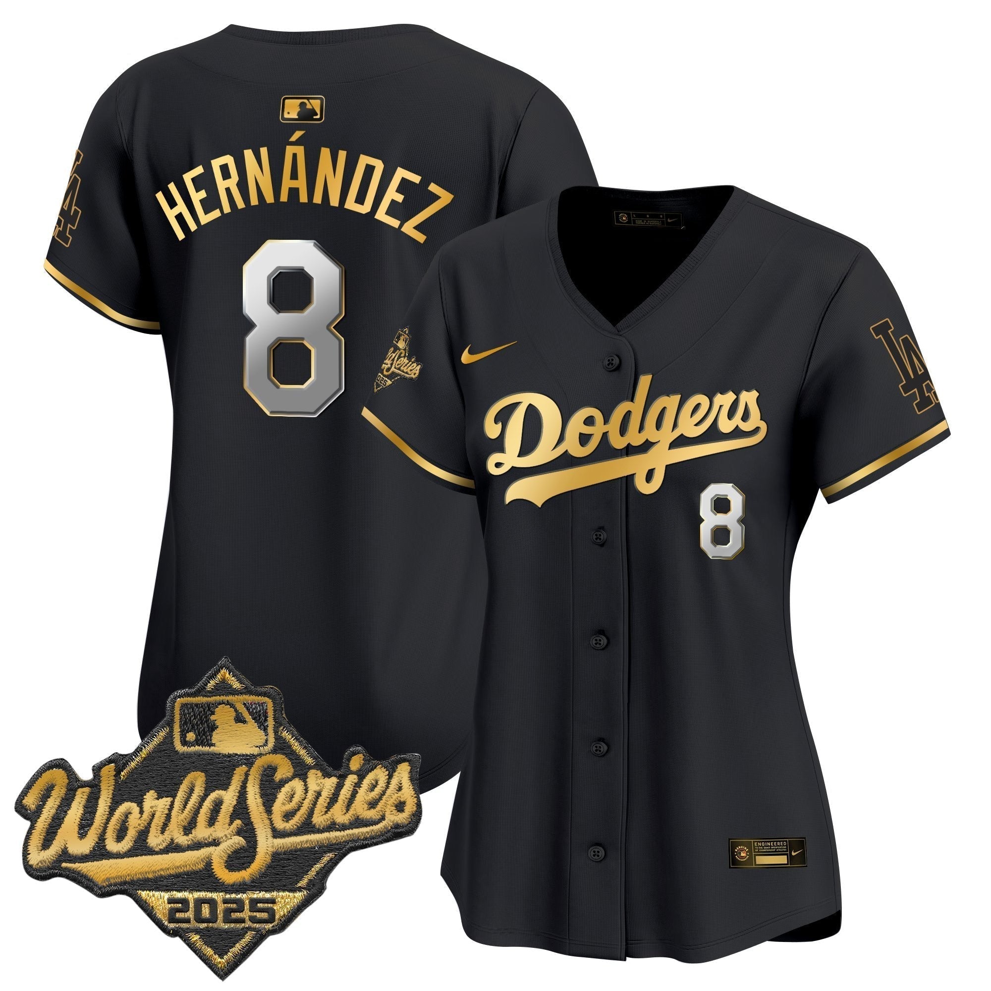 Women's Dodgers 2025 World Series Gold Trim Vapor Premier Limited Jersey - Stitched