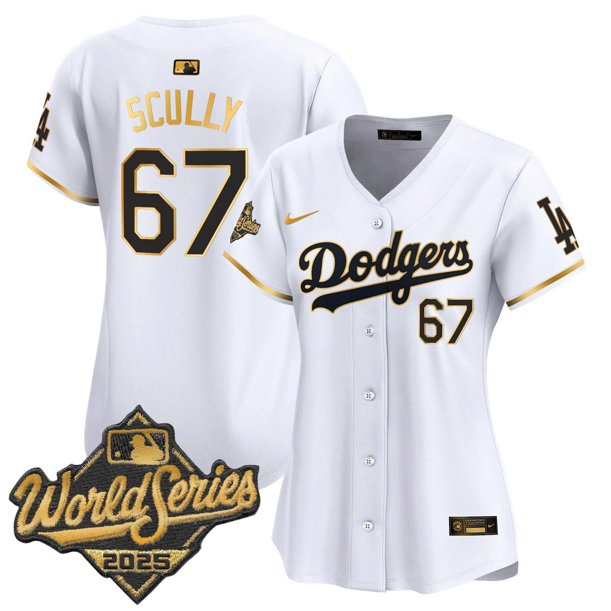 Women's Dodgers 2025 World Series Gold Trim Vapor Premier Limited Jersey - Stitched
