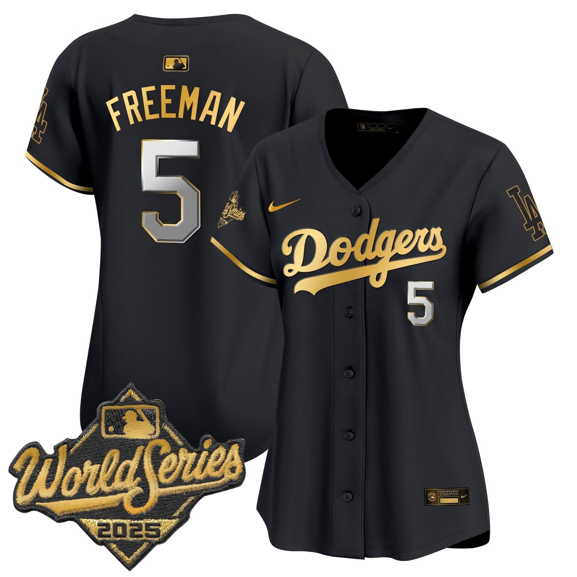 Women's Dodgers 2025 World Series Gold Trim Vapor Premier Limited Jersey - Stitched
