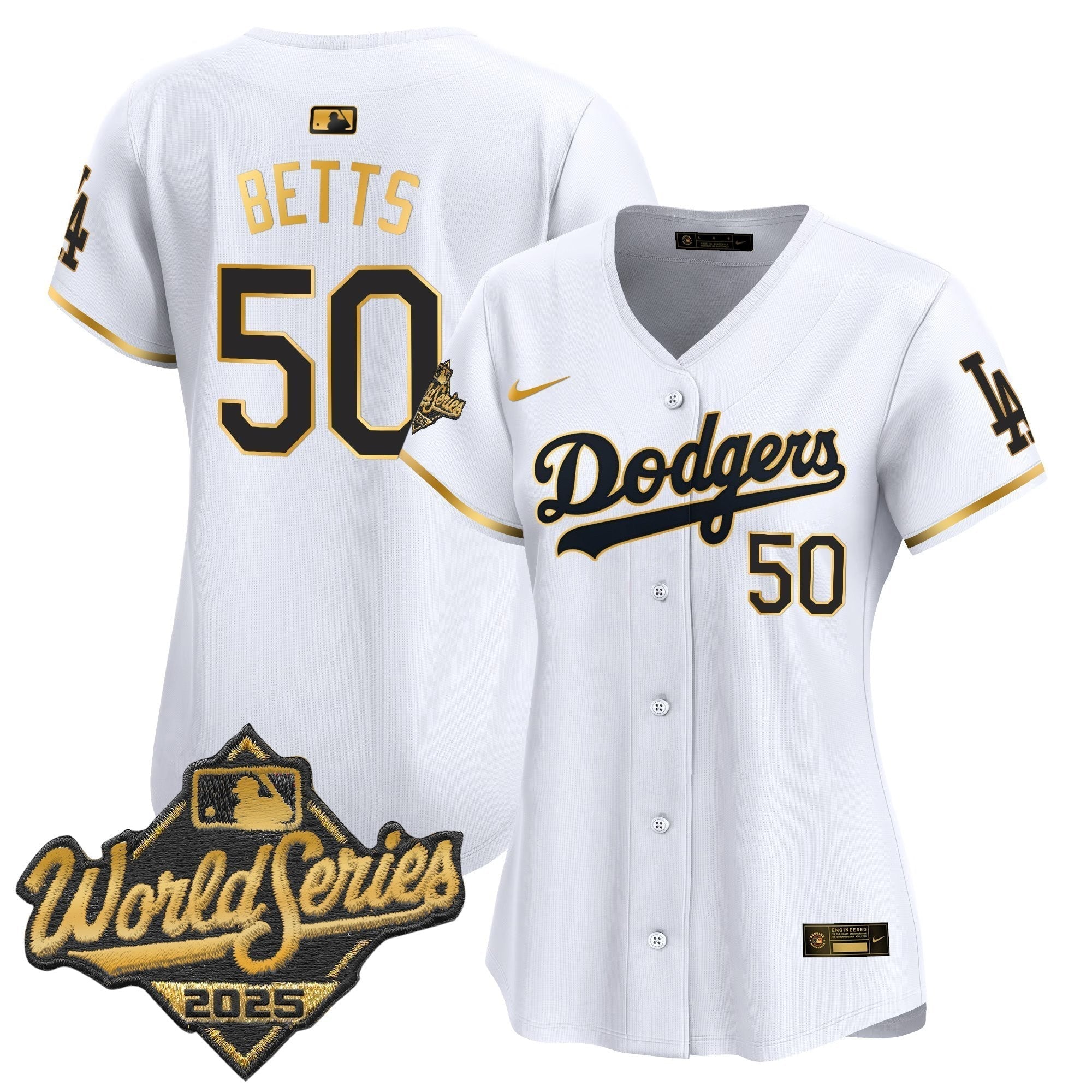 Women's Dodgers 2025 World Series Gold Trim Vapor Premier Limited Jersey - Stitched