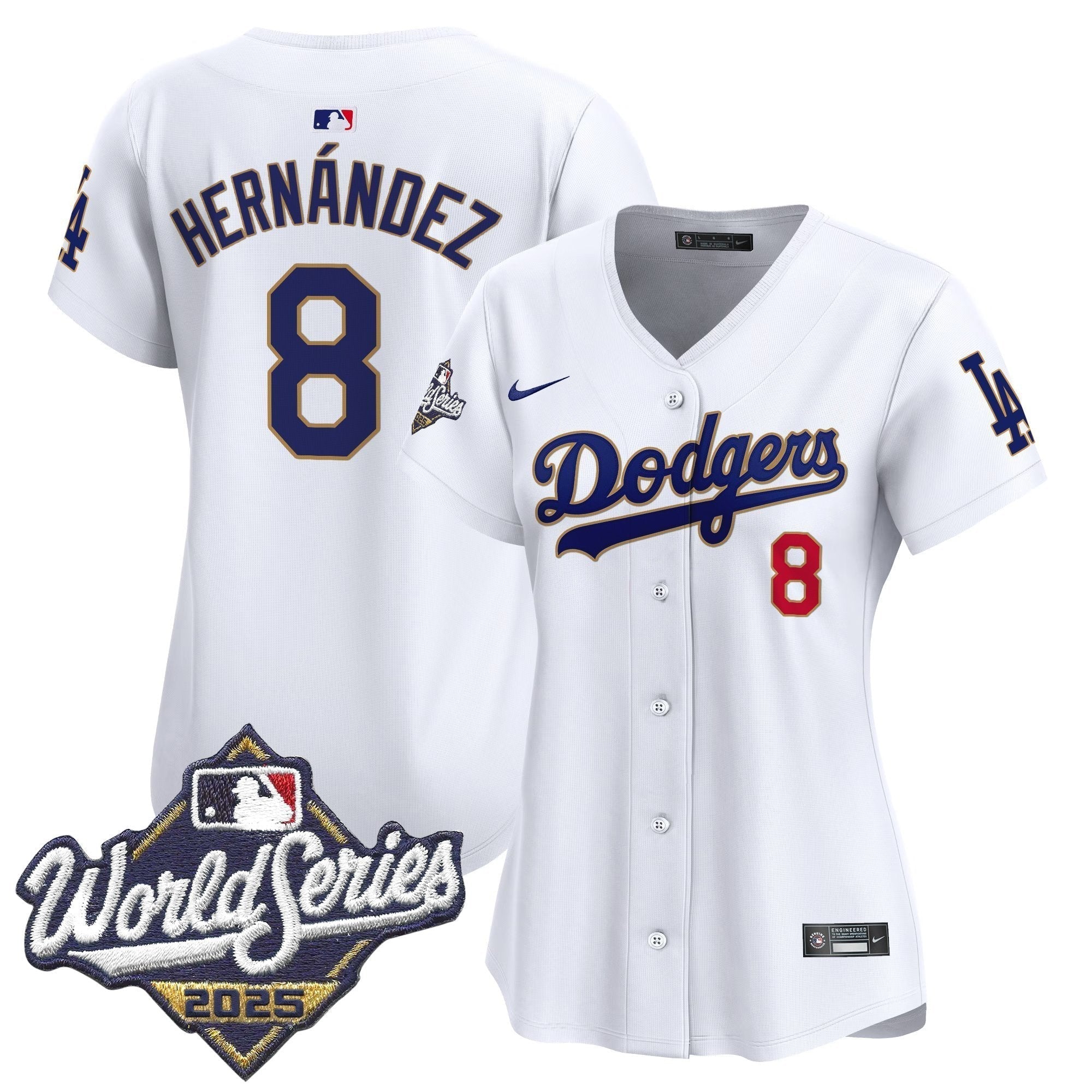 Women's Dodgers 2025 World Series Gold Trim Vapor Premier Limited Jersey - Stitched