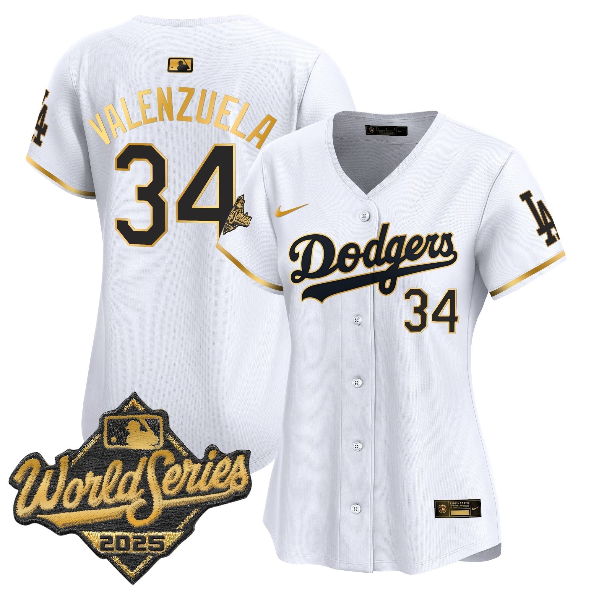Women's Dodgers 2025 World Series Gold Trim Vapor Premier Limited Jersey - Stitched
