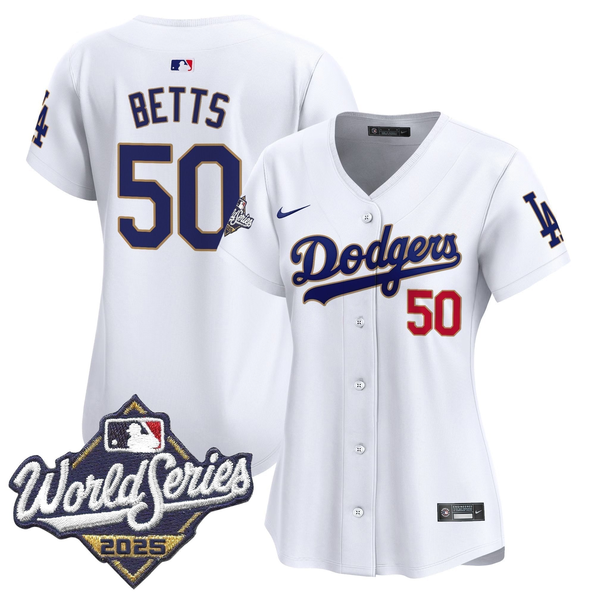 Women's Dodgers 2025 World Series Gold Trim Vapor Premier Limited Jersey - Stitched