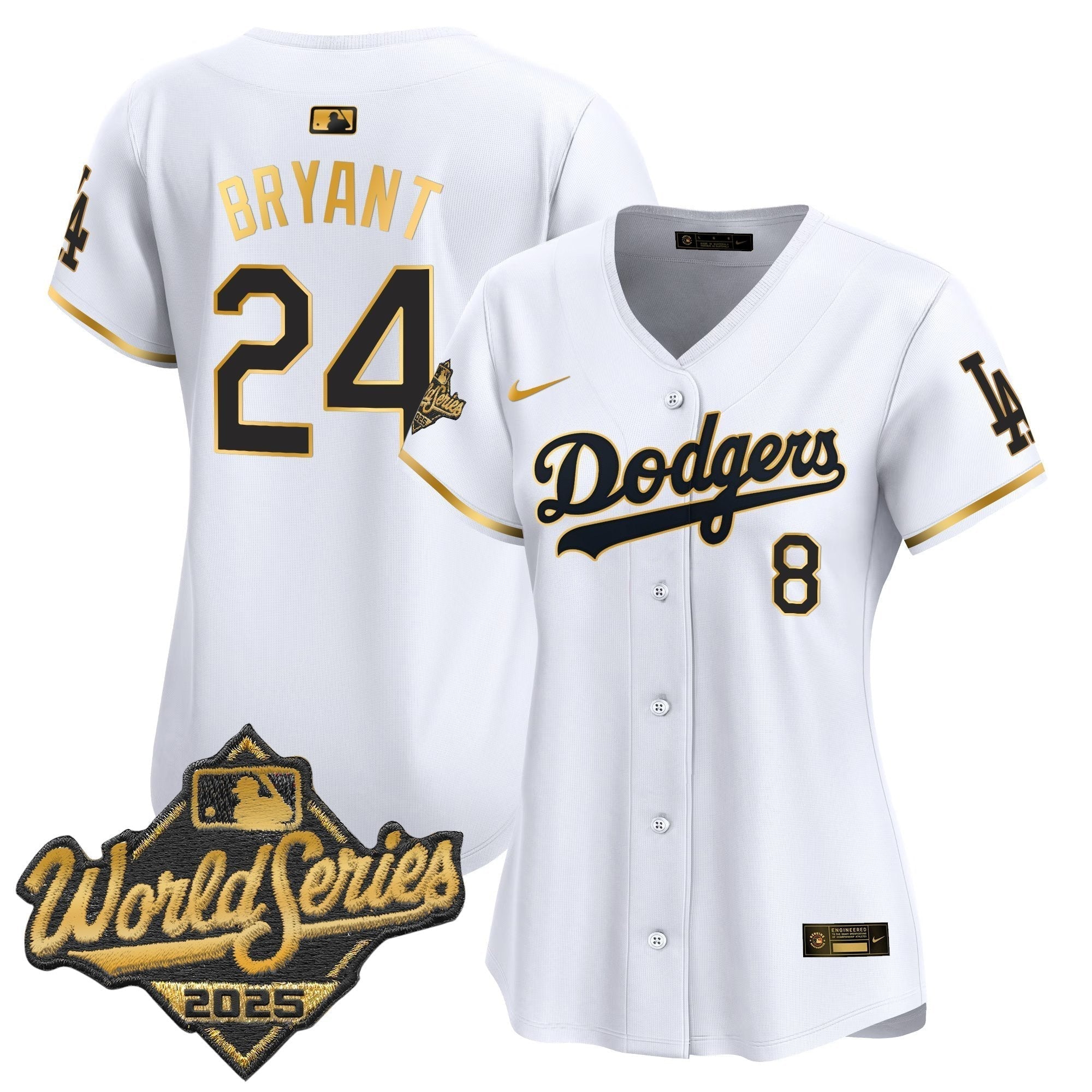 Women's Dodgers 2025 World Series Gold Trim Vapor Premier Limited Jersey - Stitched
