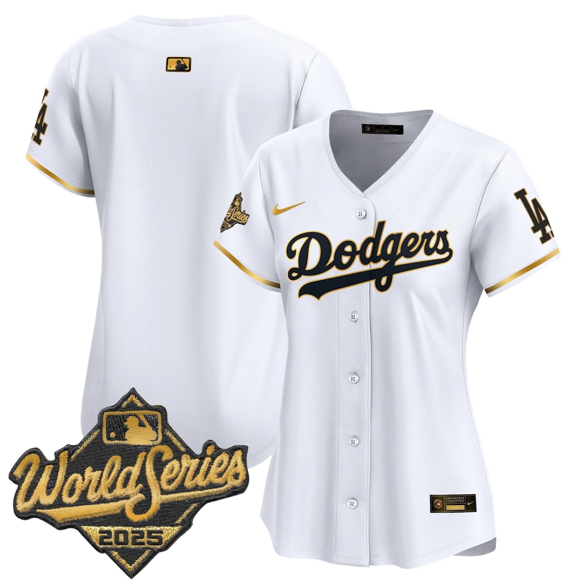 Women's Dodgers 2025 World Series Gold Trim Vapor Premier Limited Jersey - Stitched