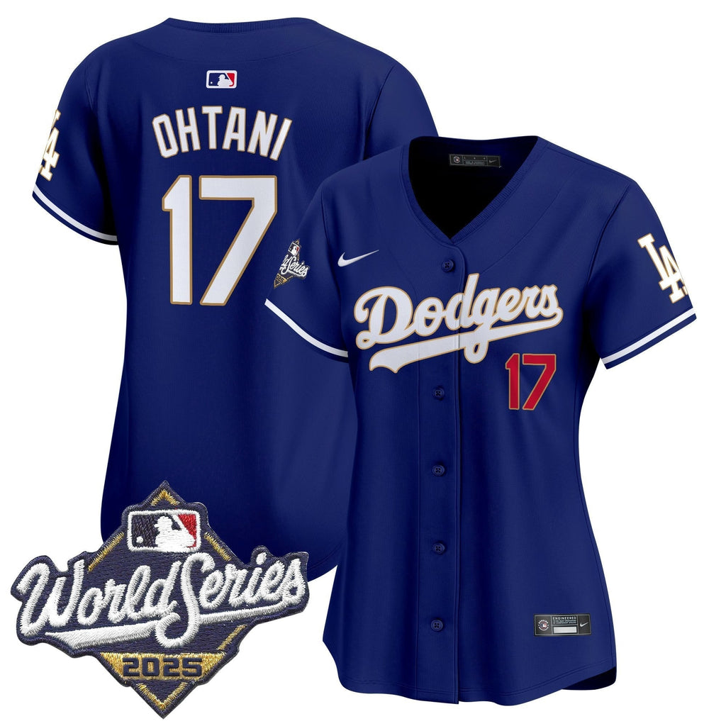 Women's Dodgers 2025 World Series Gold Trim Vapor Premier Limited Jersey - Stitched