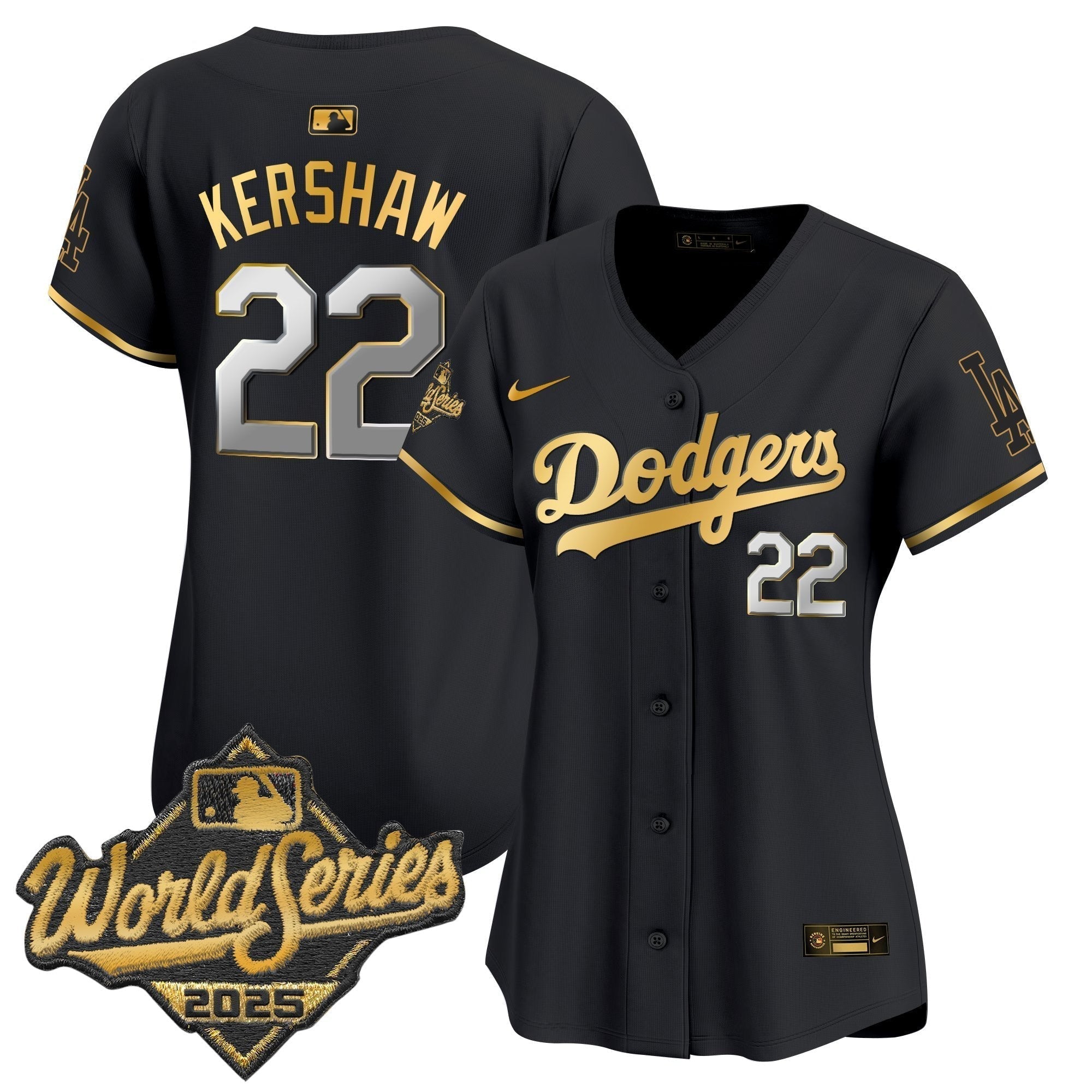 Women's Dodgers 2025 World Series Gold Trim Vapor Premier Limited Jersey - Stitched
