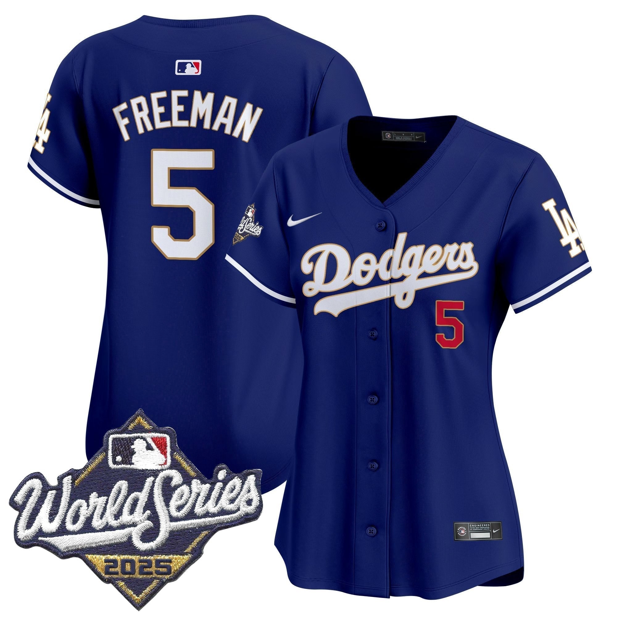 Women's Dodgers 2025 World Series Gold Trim Vapor Premier Limited Jersey - Stitched