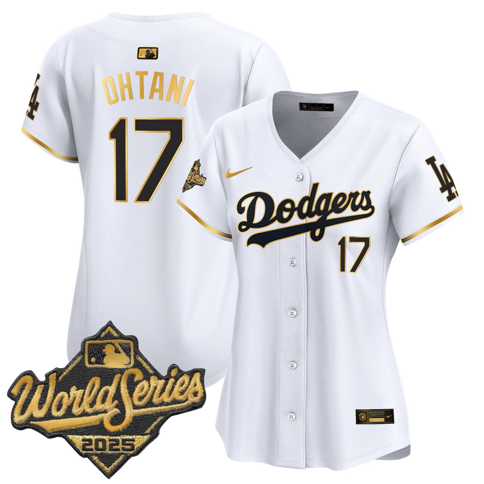 Women's Dodgers 2025 World Series Gold Trim Vapor Premier Limited Jersey - Stitched