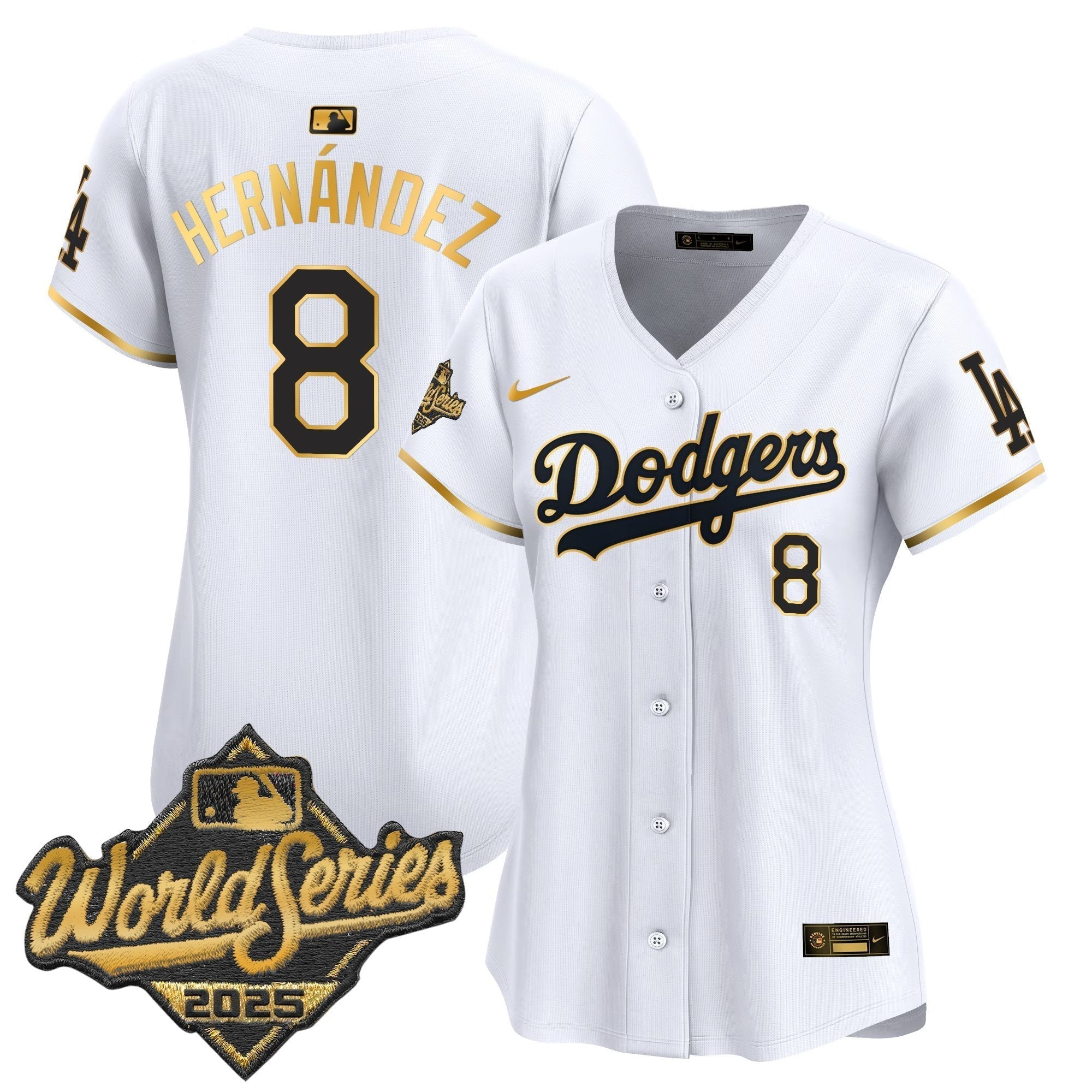 Women's Dodgers 2025 World Series Gold Trim Vapor Premier Limited Jersey - Stitched