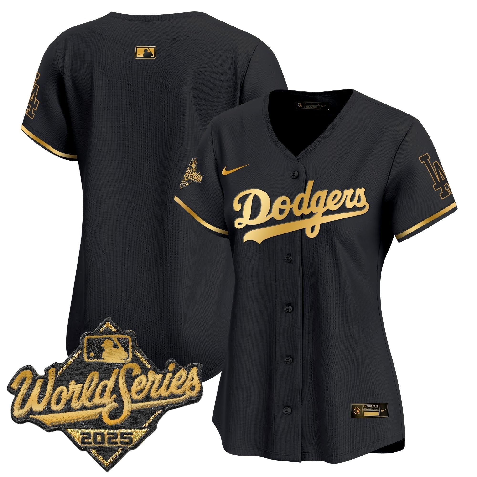 Women's Dodgers 2025 World Series Gold Trim Vapor Premier Limited Jersey - Stitched