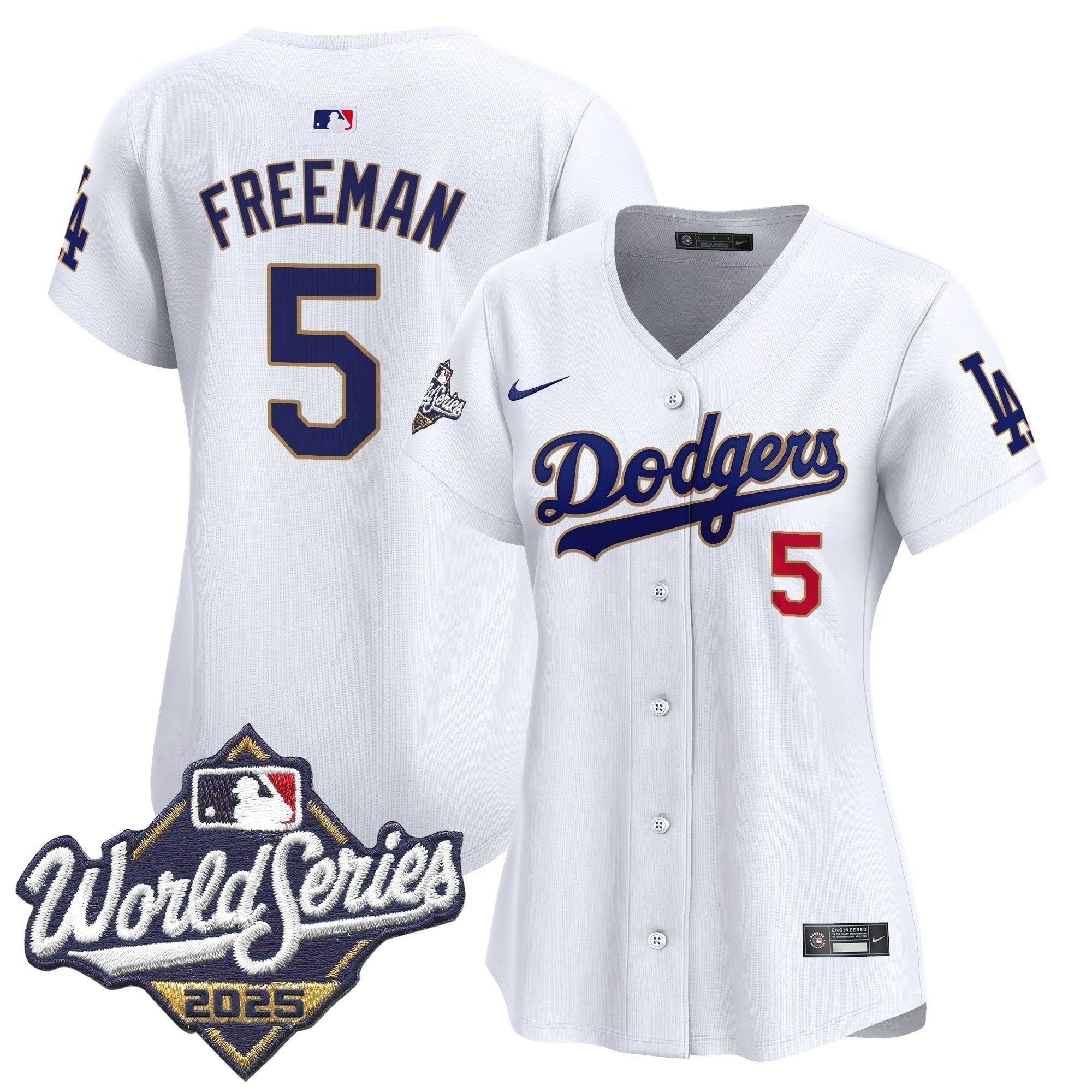 Women's Dodgers 2025 World Series Gold Trim Vapor Premier Limited Jersey - Stitched