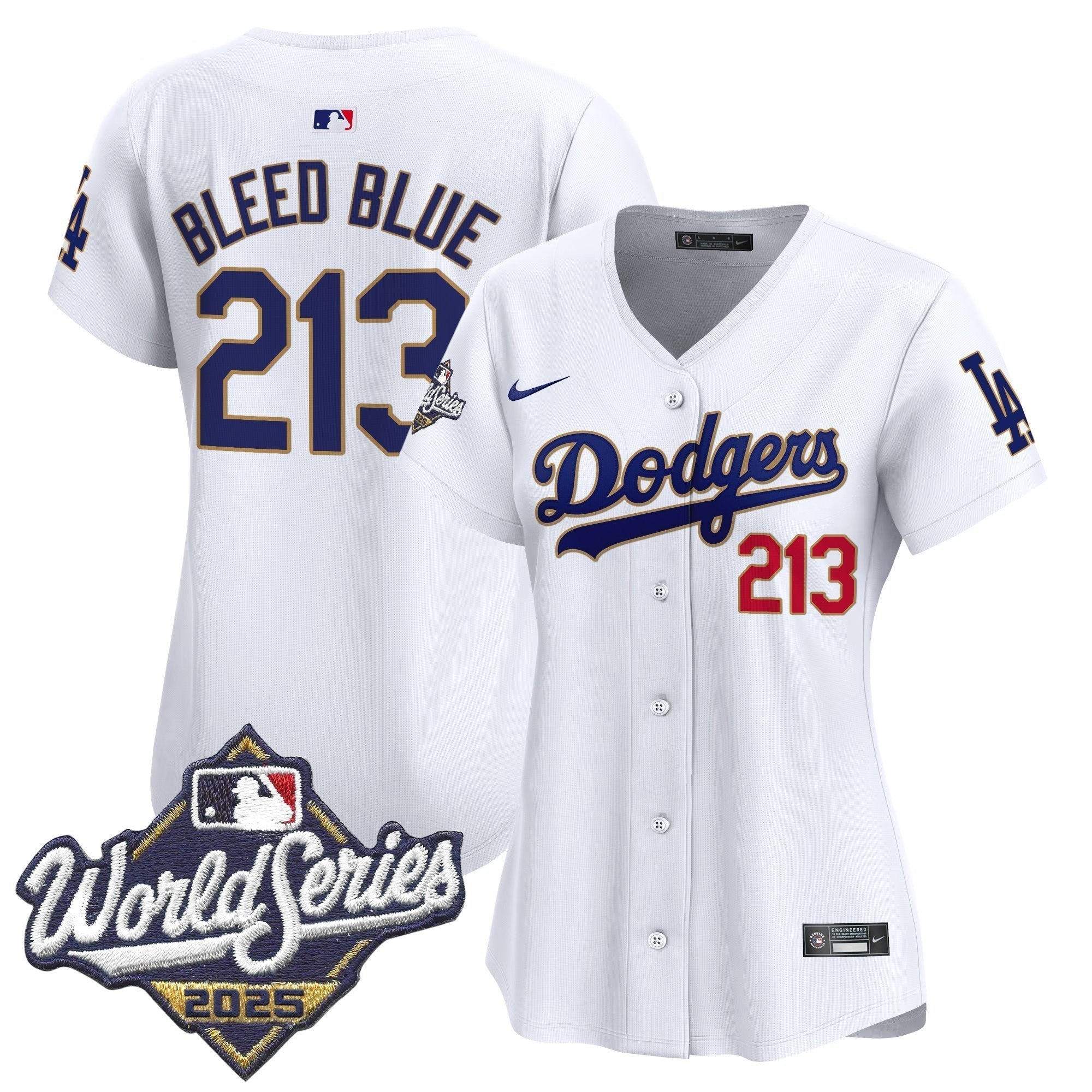 Women's Dodgers 2025 World Series Gold Trim Vapor Premier Limited Jersey - Stitched
