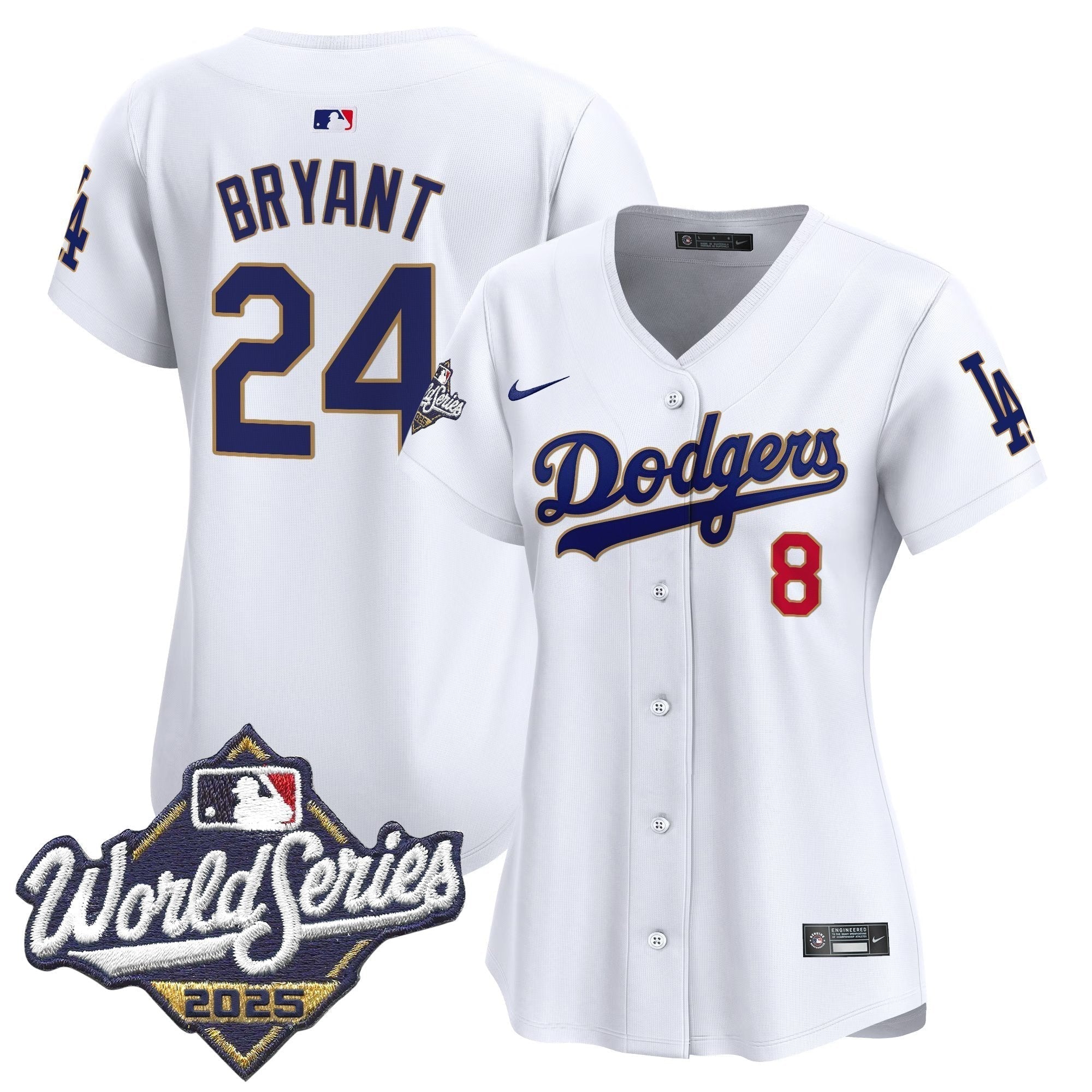 Women's Dodgers 2025 World Series Gold Trim Vapor Premier Limited Jersey - Stitched