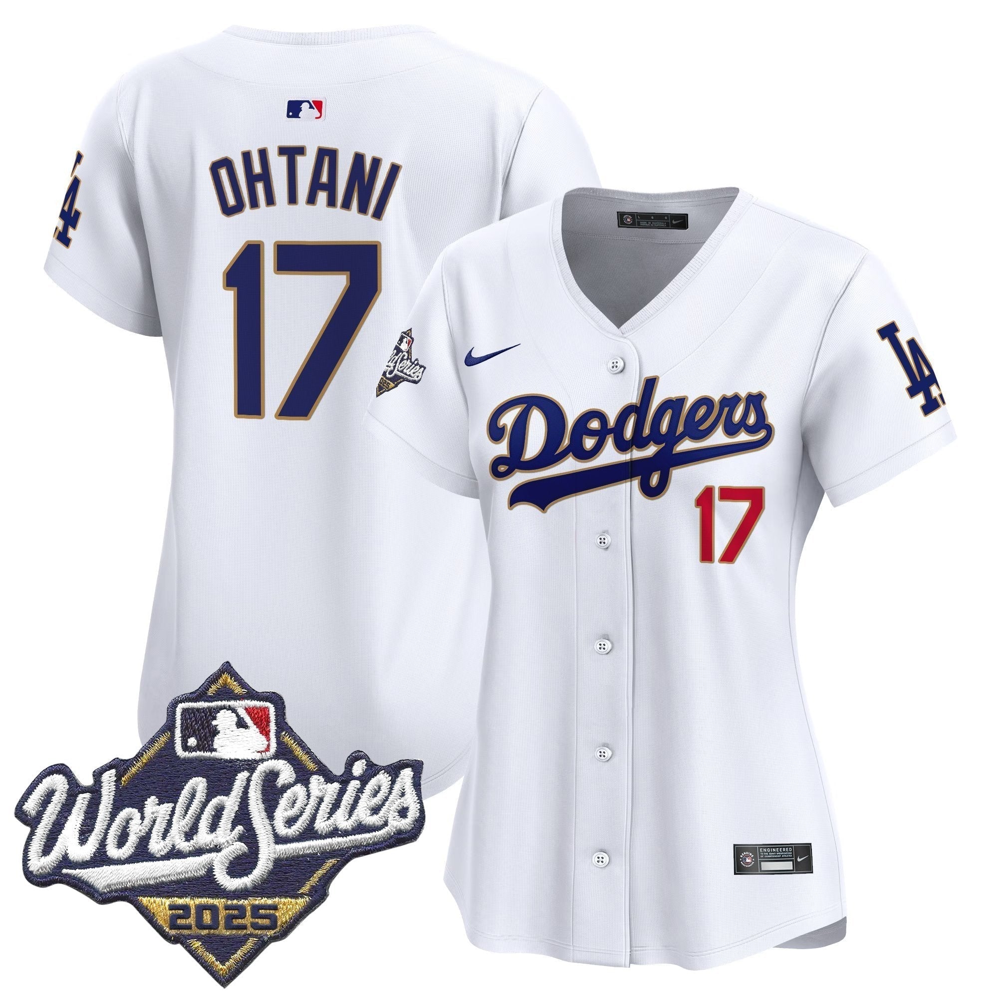 Women's Dodgers 2025 World Series Gold Trim Vapor Premier Limited Jersey - Stitched