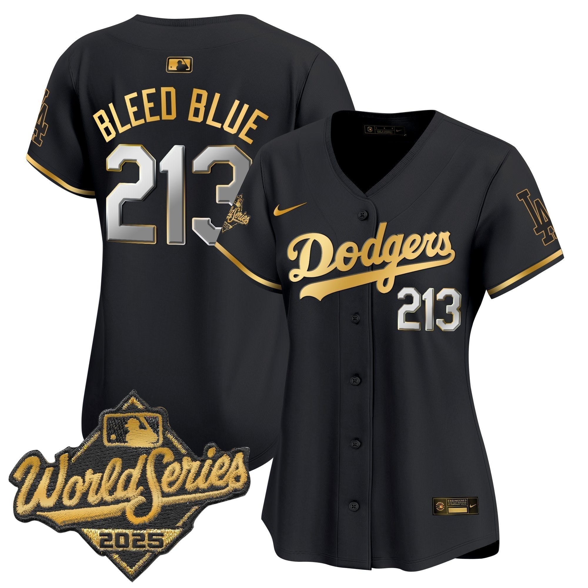 Women's Dodgers 2025 World Series Gold Trim Vapor Premier Limited Jersey - Stitched
