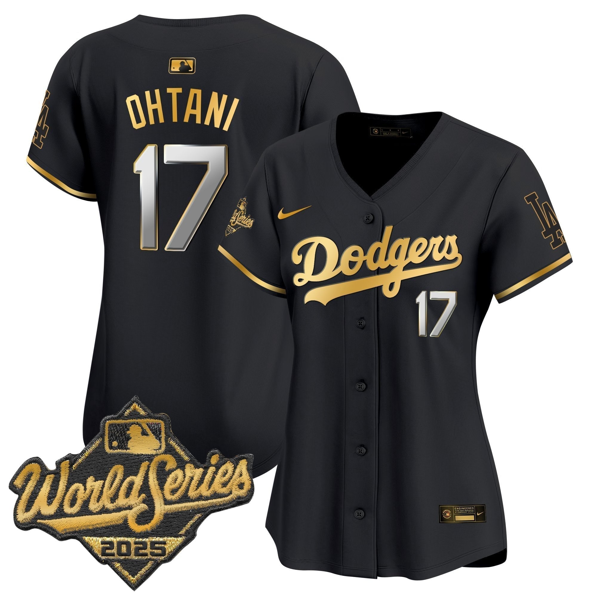 Women's Dodgers 2025 World Series Gold Trim Vapor Premier Limited Jersey - Stitched