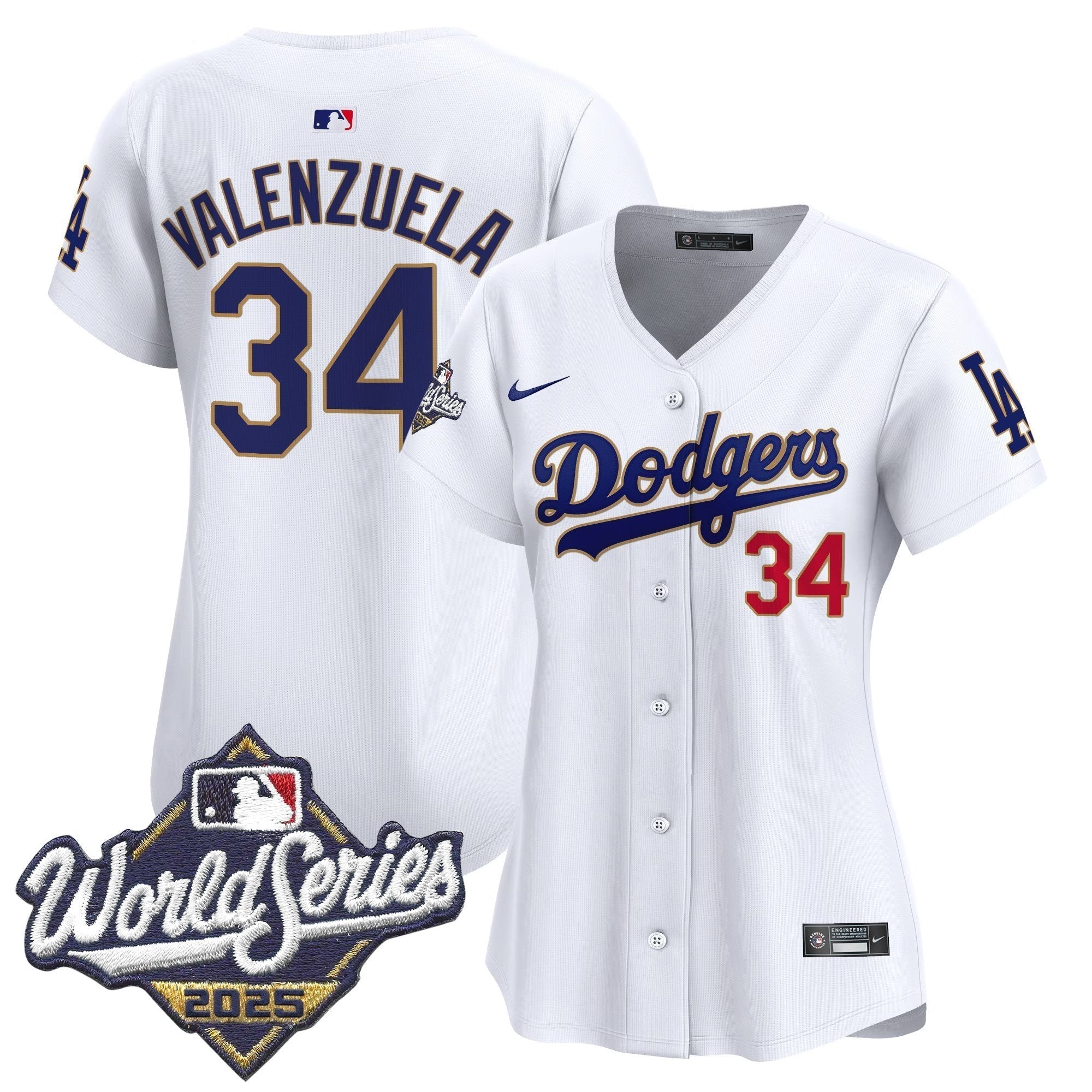 Women's Dodgers 2025 World Series Gold Trim Vapor Premier Limited Jersey - Stitched