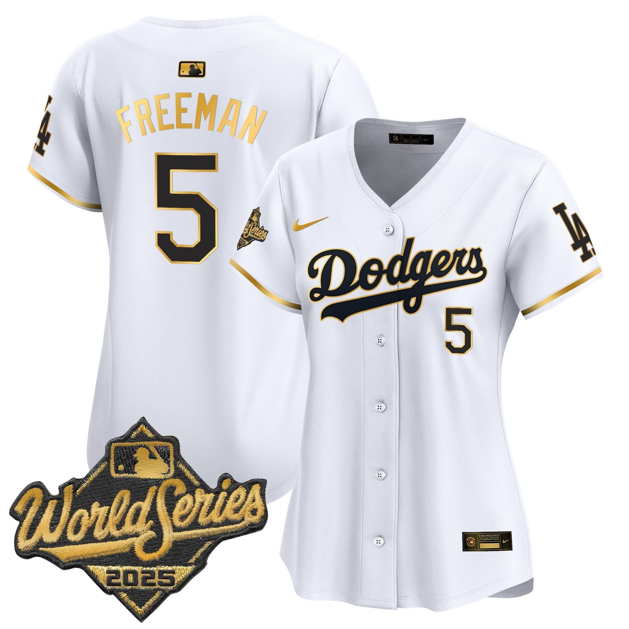 Women's Dodgers 2025 World Series Gold Trim Vapor Premier Limited Jersey - Stitched